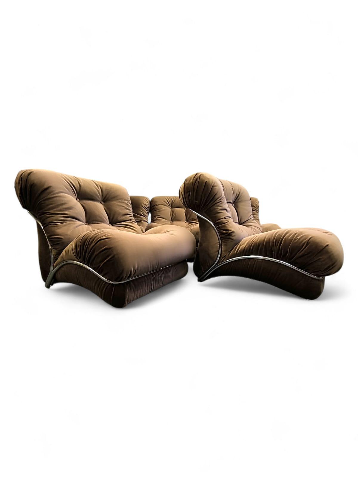 Corolla Modular Chairs in Mocha Striped Velvet from IPE Bologna, 1970s, Set of 5