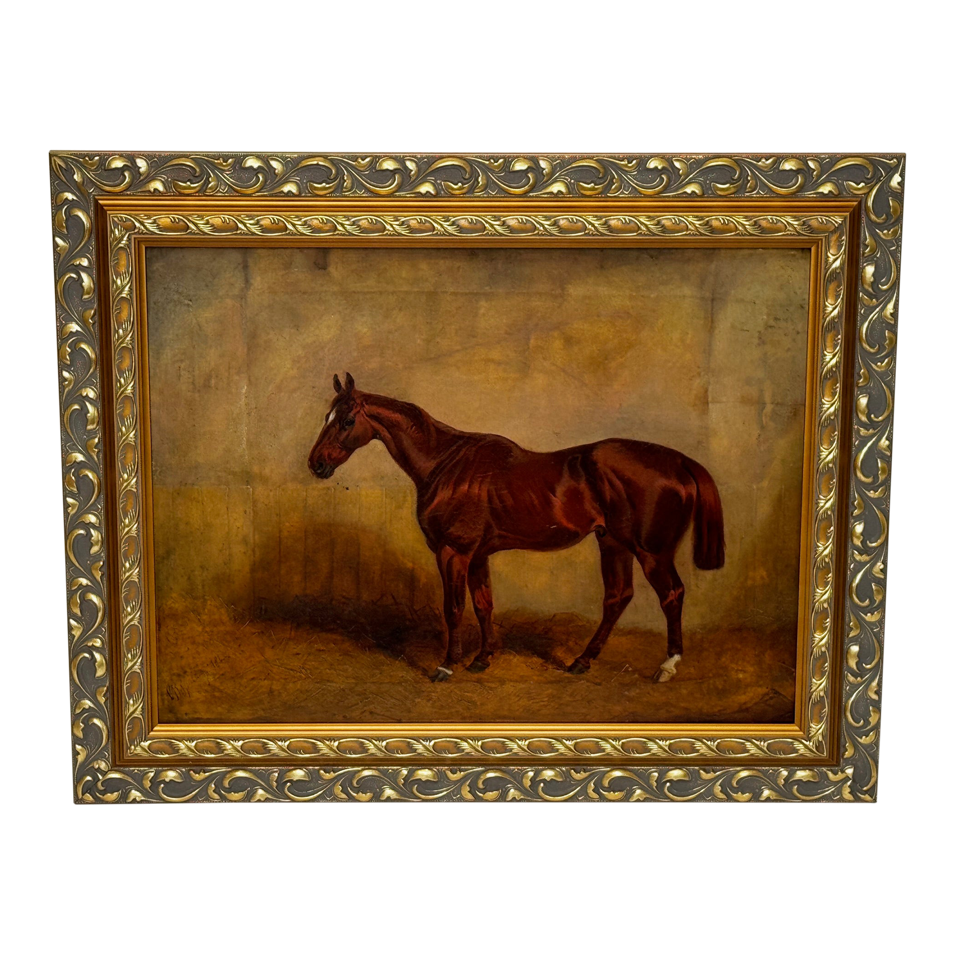 Early Victorian Equine Oil Painting Chestnut Horse Hunter by Charles Bilger Spalding Ra