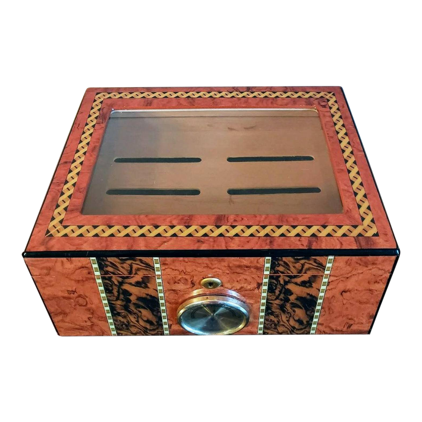 Contemporary Wood Inlaid Cigar Humidor Box Chairish