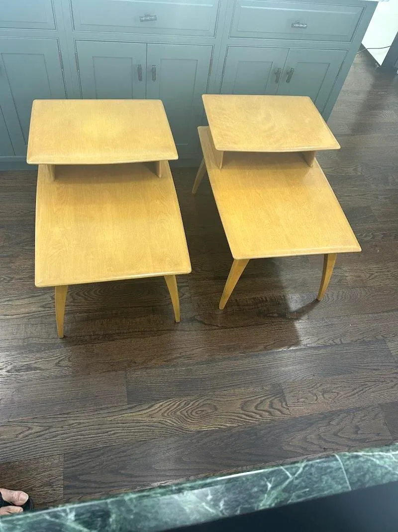 1950's Blonde Heywood Wakefield Side Tables - Set of 2 | Chairish