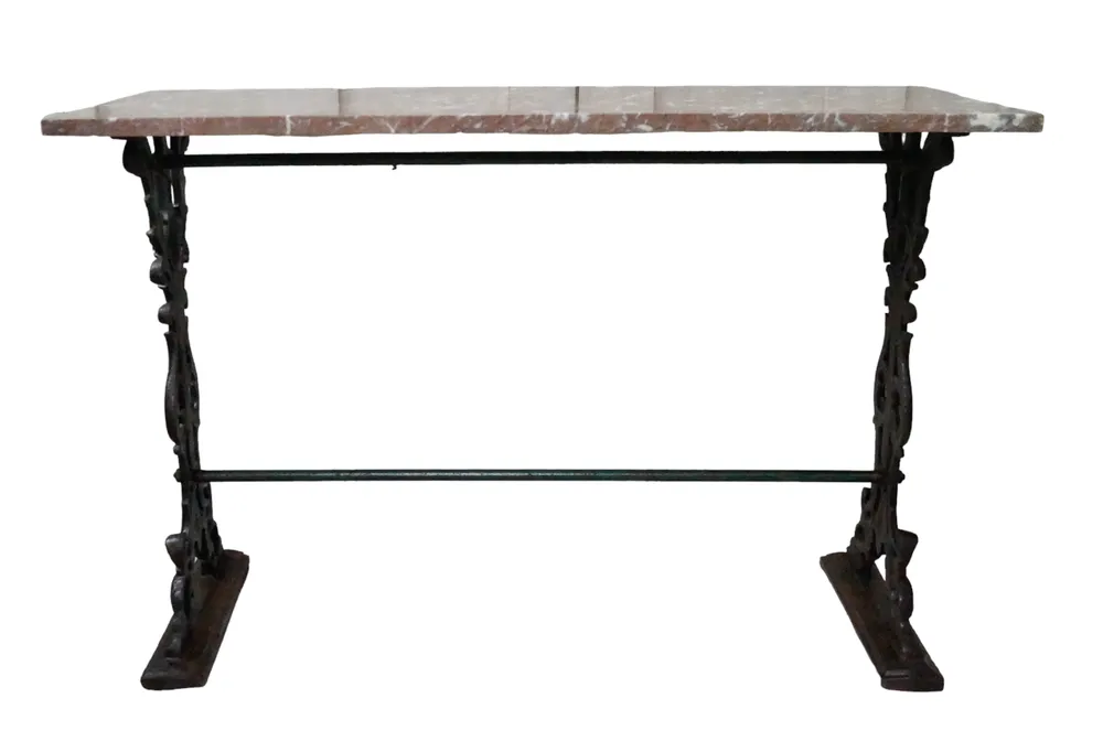 French Marble Topped Cast Iron Console Table, 1890