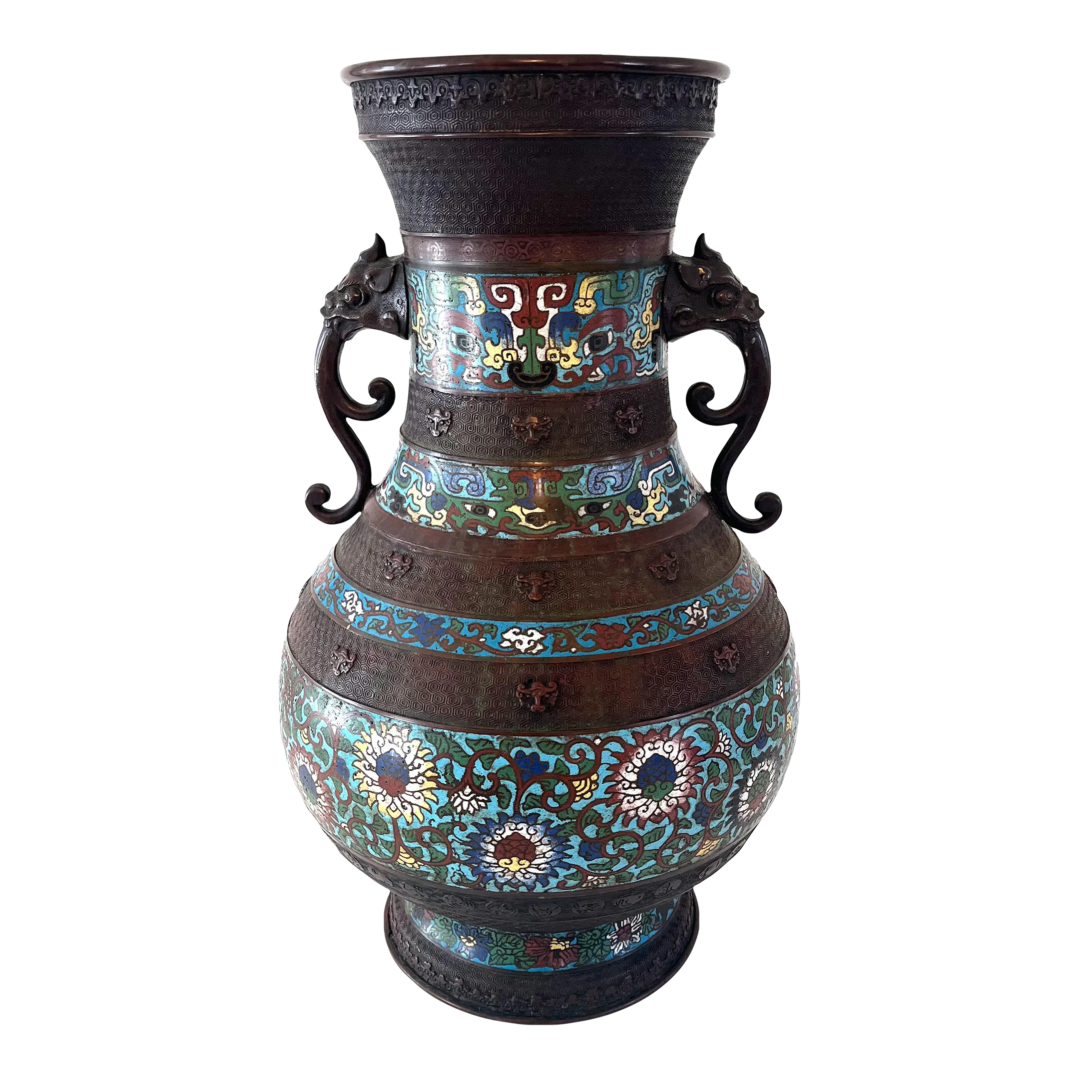 Large Antique Bronze Japanese Champlevé Vase