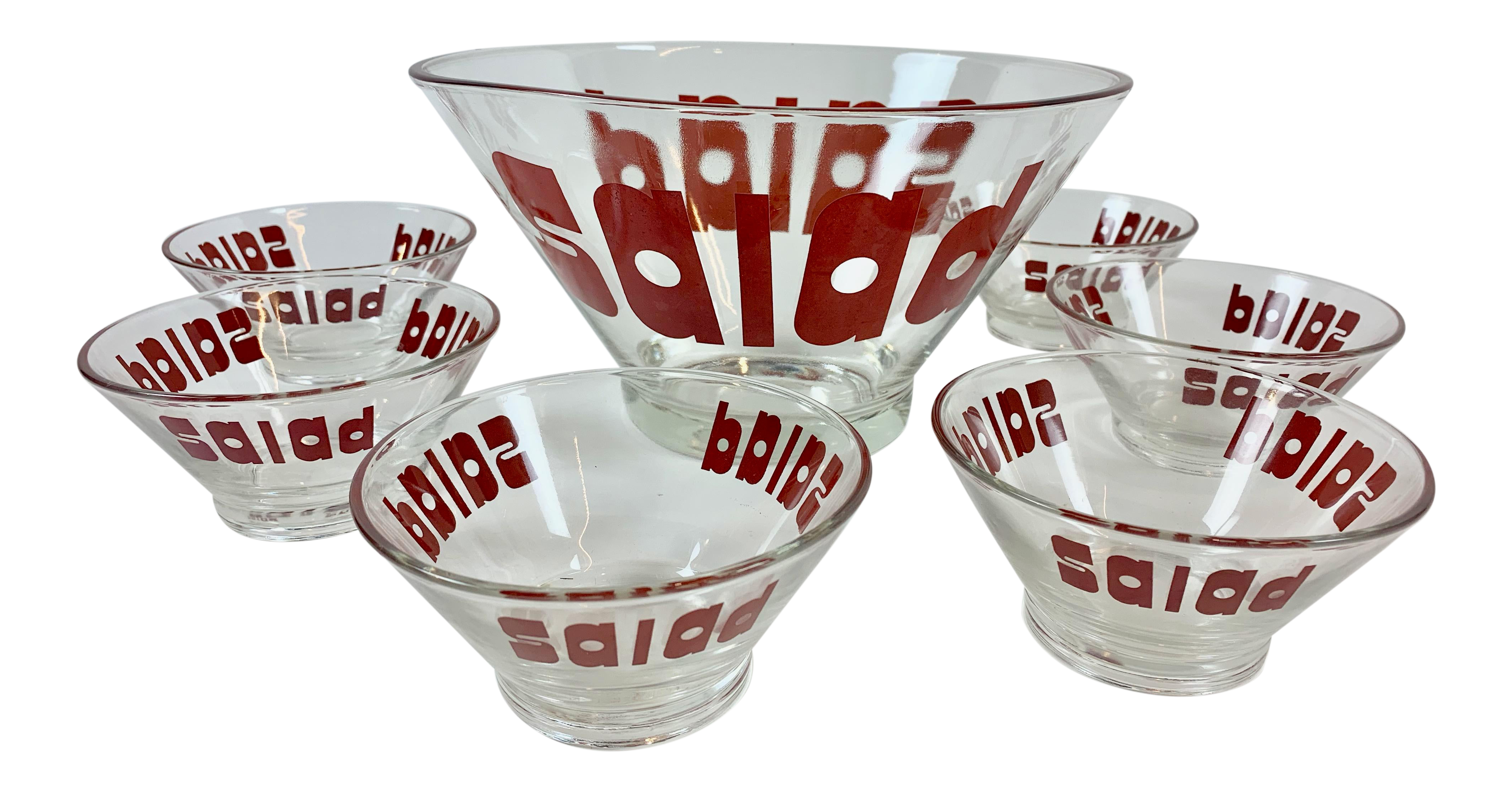 Mid-Century Modern Glass Salad Serving Bowl Set - 7 Pieces