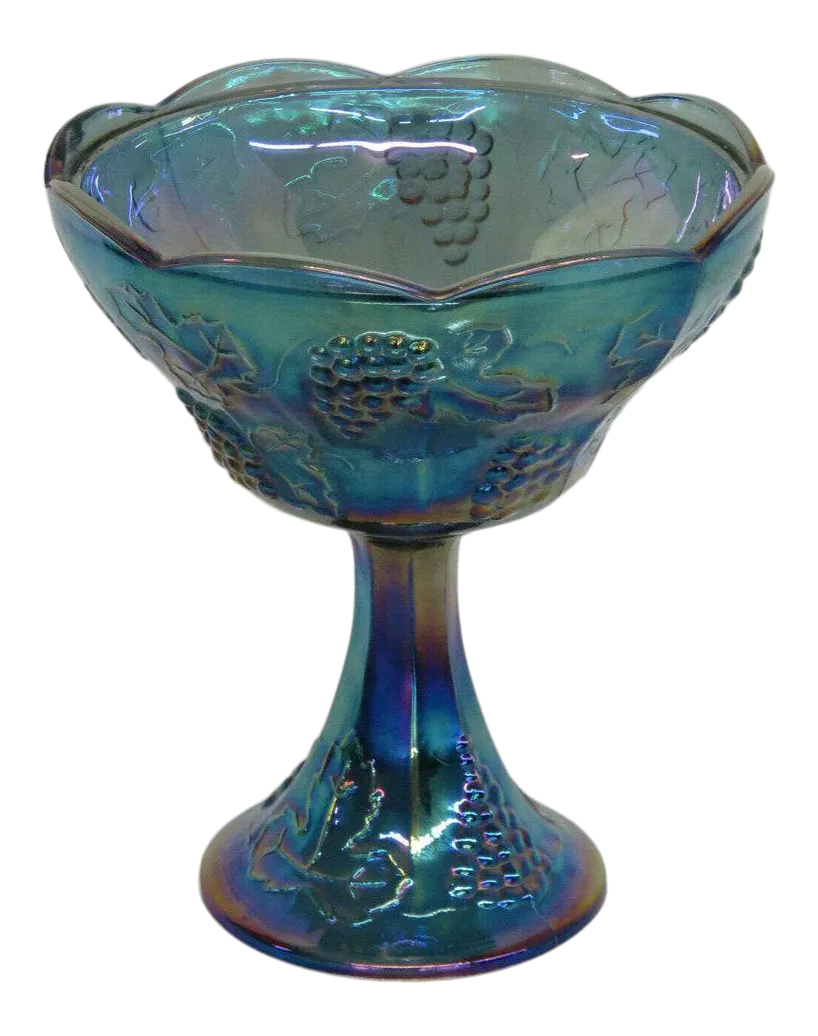 Indiana Harvest Grape Style Blue Carnival Glass Compote Candy Dish