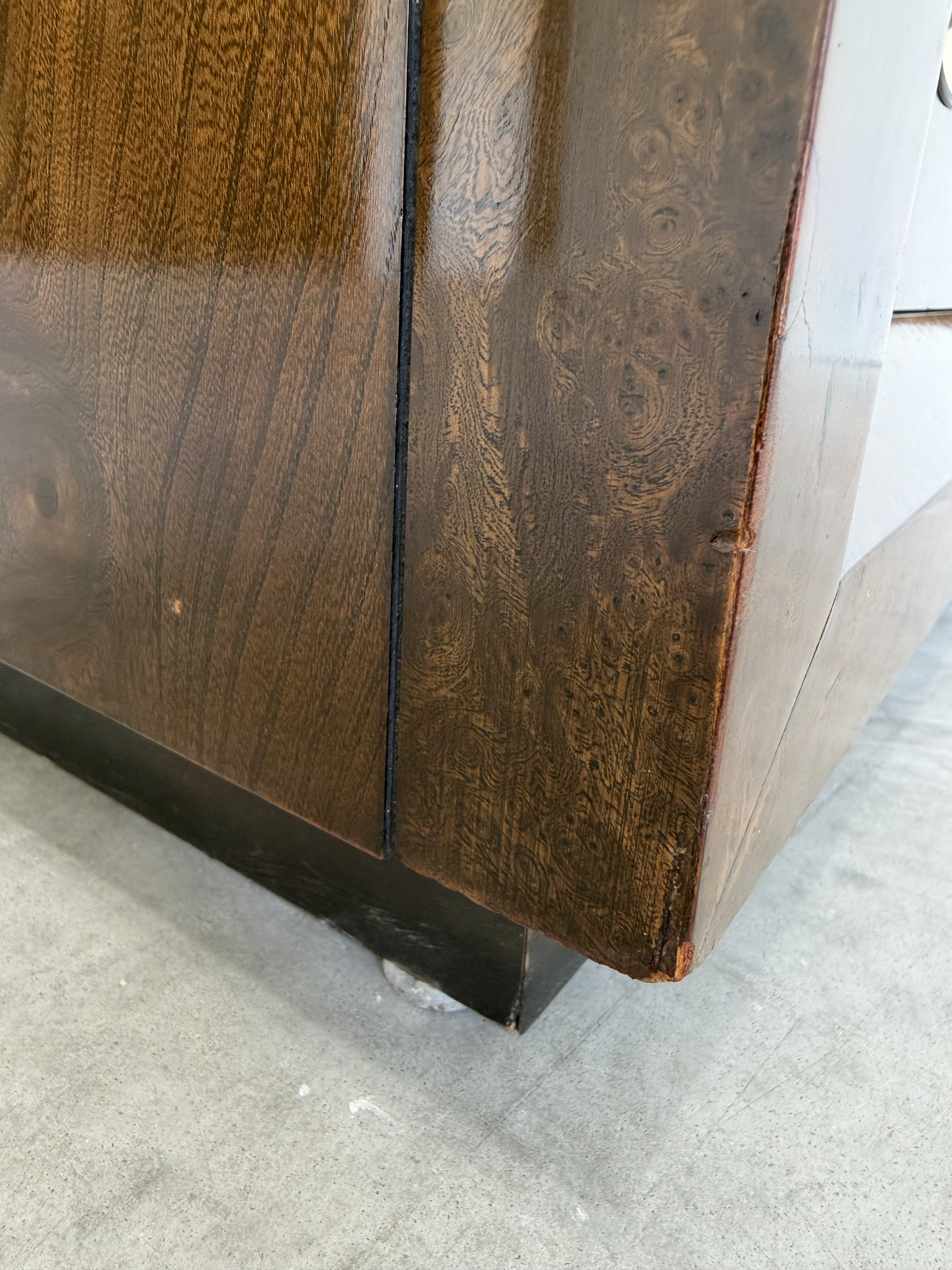 Vintage 1970’s Mastercraft Attributed Burlwood Armoire Cabinet With Etched Brass