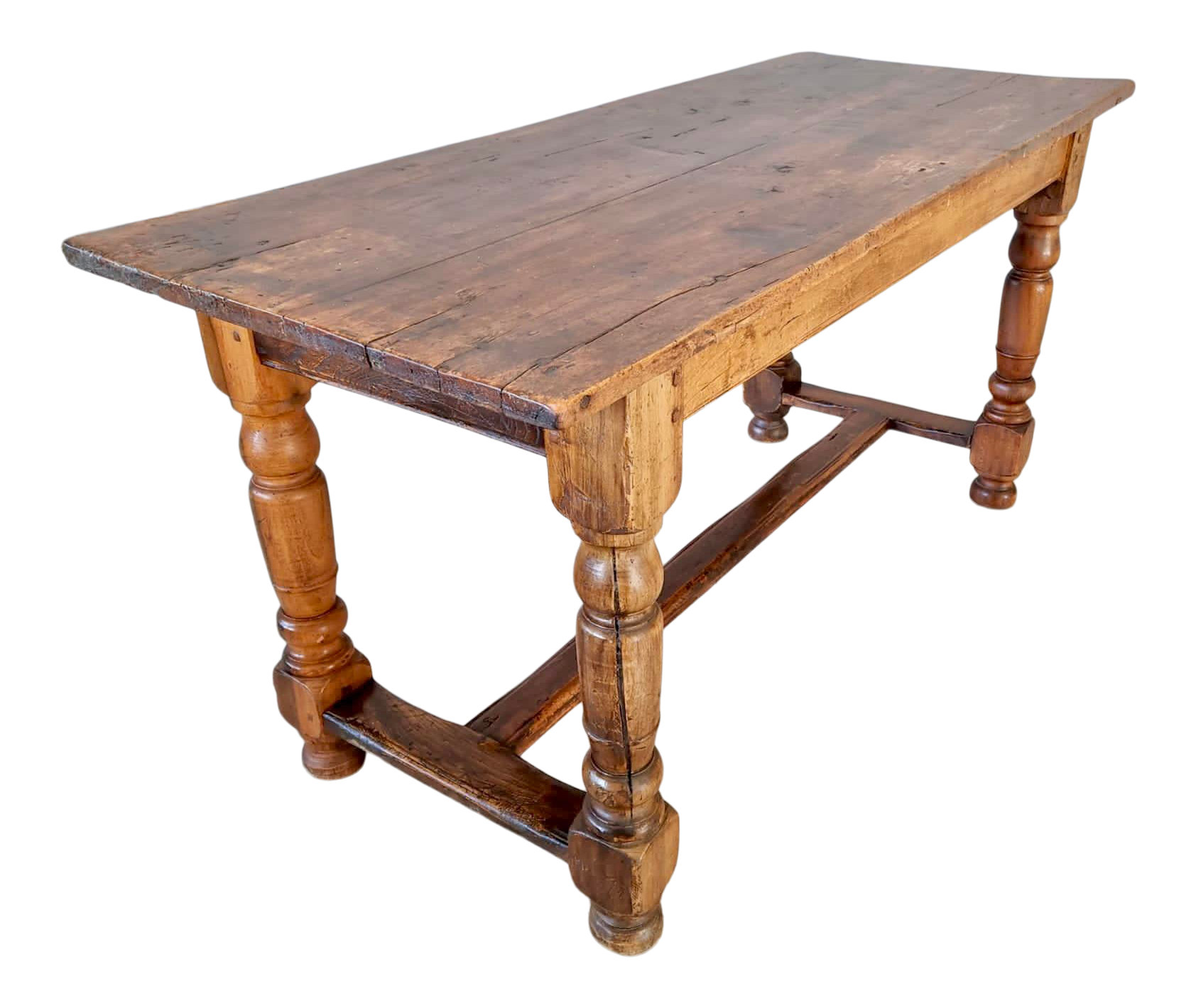 Antique French Farmhouse Trestle Harvest Dining Table, 19th Century