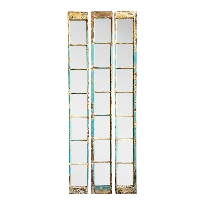 Set of 3 Vintage Narrow Tall Window Mirrors | Chairish