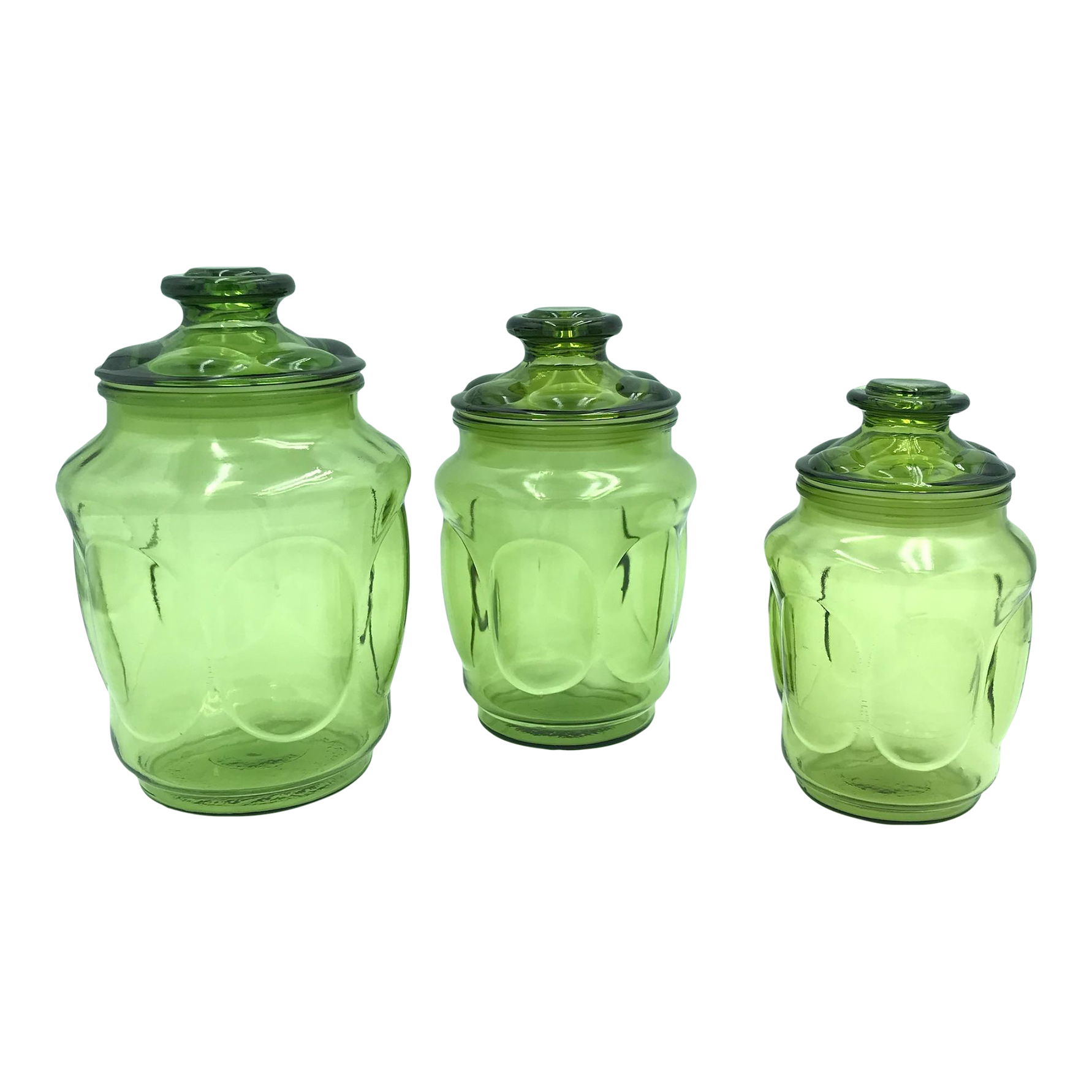 Mid 20th Century MidCentury Modern Green Glass Canister Set 3 Pieces