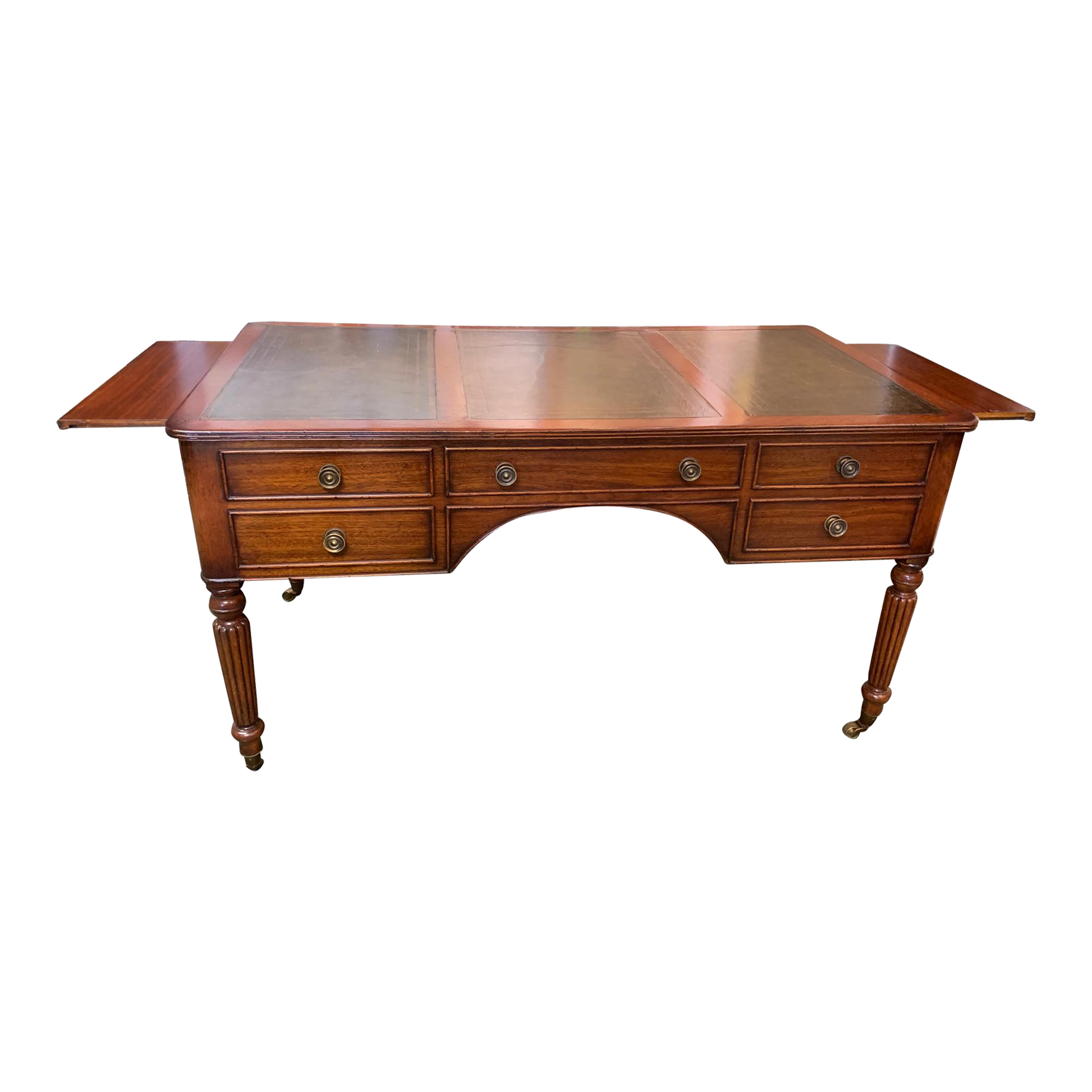 English Mahogany Desk Made in England With a Leather Green Top With