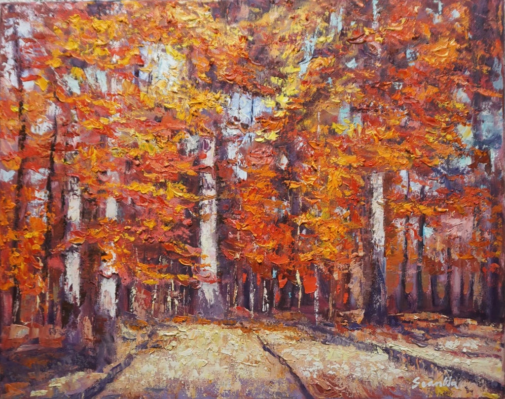 Original Oil Landscape Painting of Fall Woods | Chairish