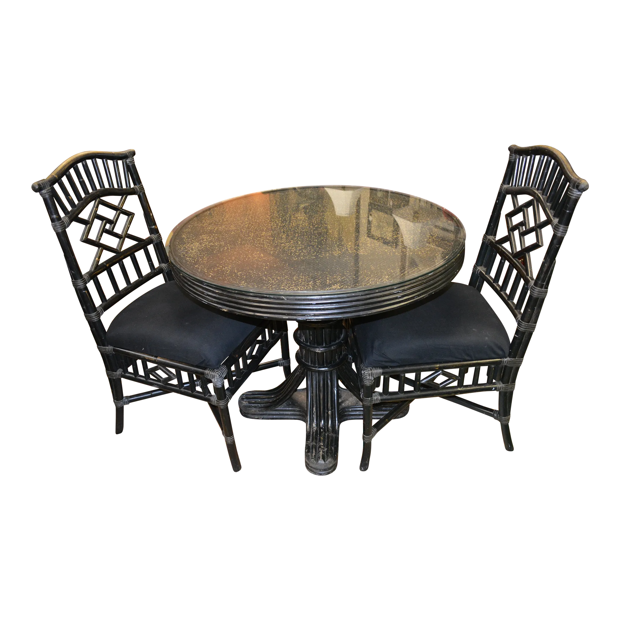 1960s Lexington Furniture Black Bamboo Round Pedestal Table with