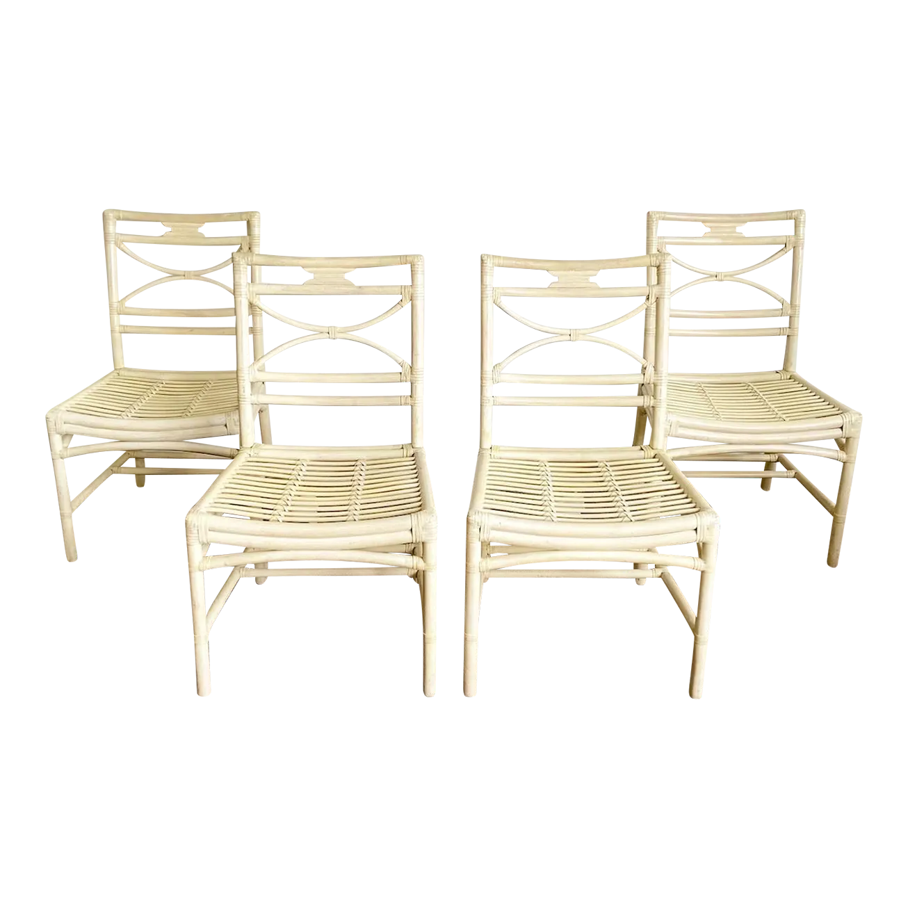 Boho Chic Cream Bamboo Rattan Dining Chairs | Chairish