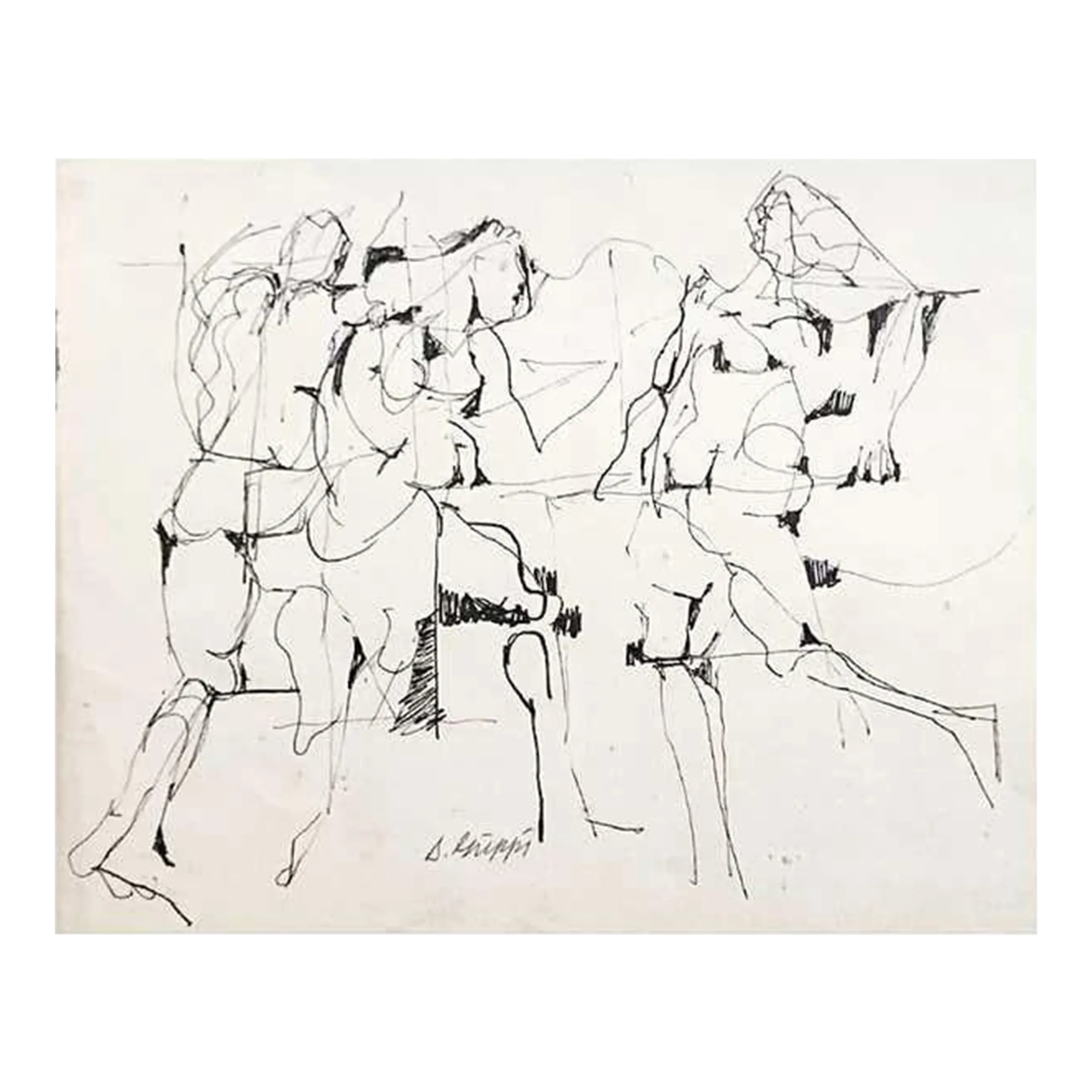 Abstract Expressionist Ink Drawing on Paper by Salvatore Grippi