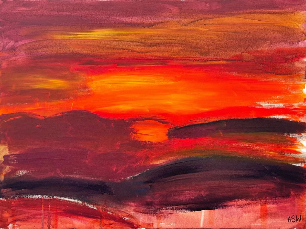 Orange & Red Abstract Sunset Sunrise Painting - Unique Original Art by ...