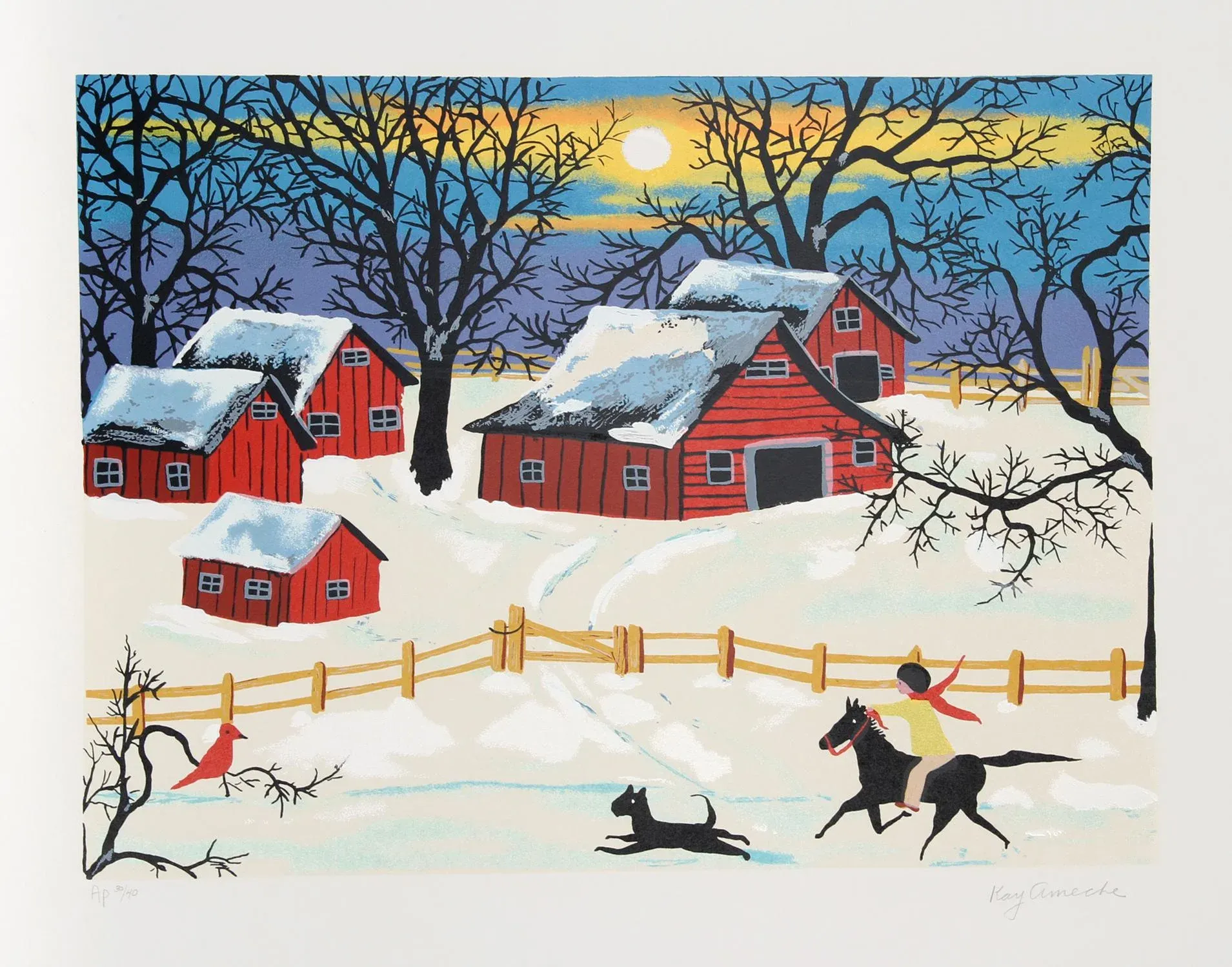 Kay Ameche, Five Penna Barns, Serigraph