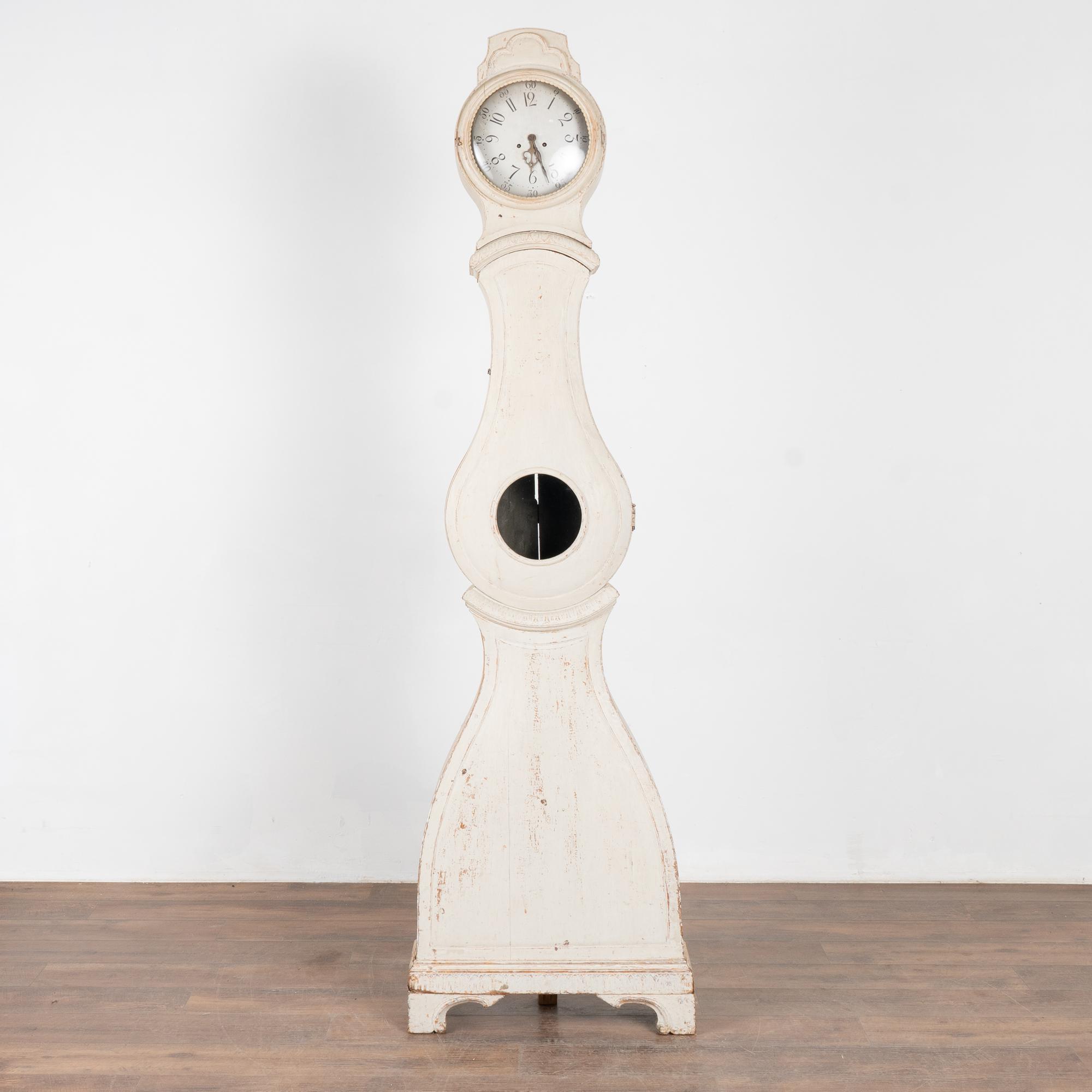 Tall White Swedish Pine Mora Grandfather Clock, Circa 1840 | Chairish