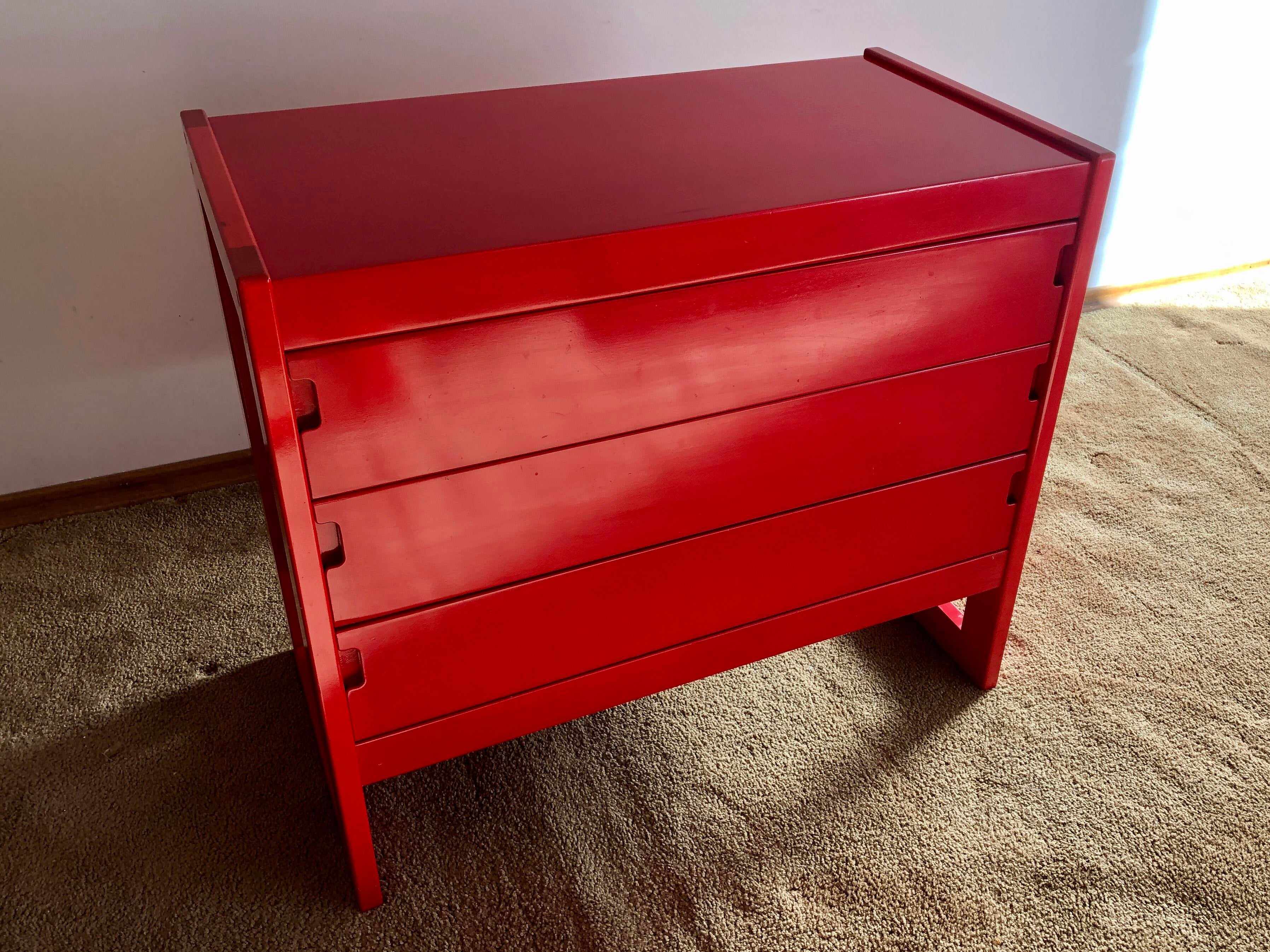 1970s Red Three Drawer Modern Dresser | Chairish