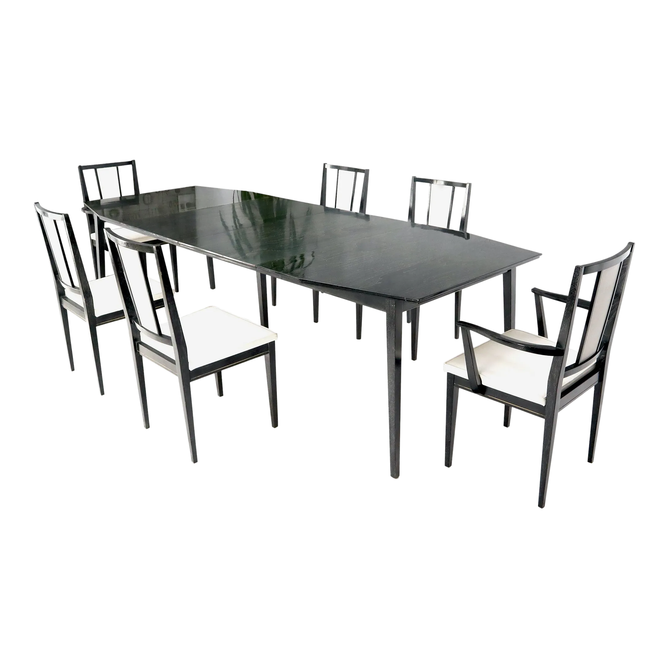 Cerused Ebonized Walnut Dining Room Table 6 Chairs Set w/ Two Extension