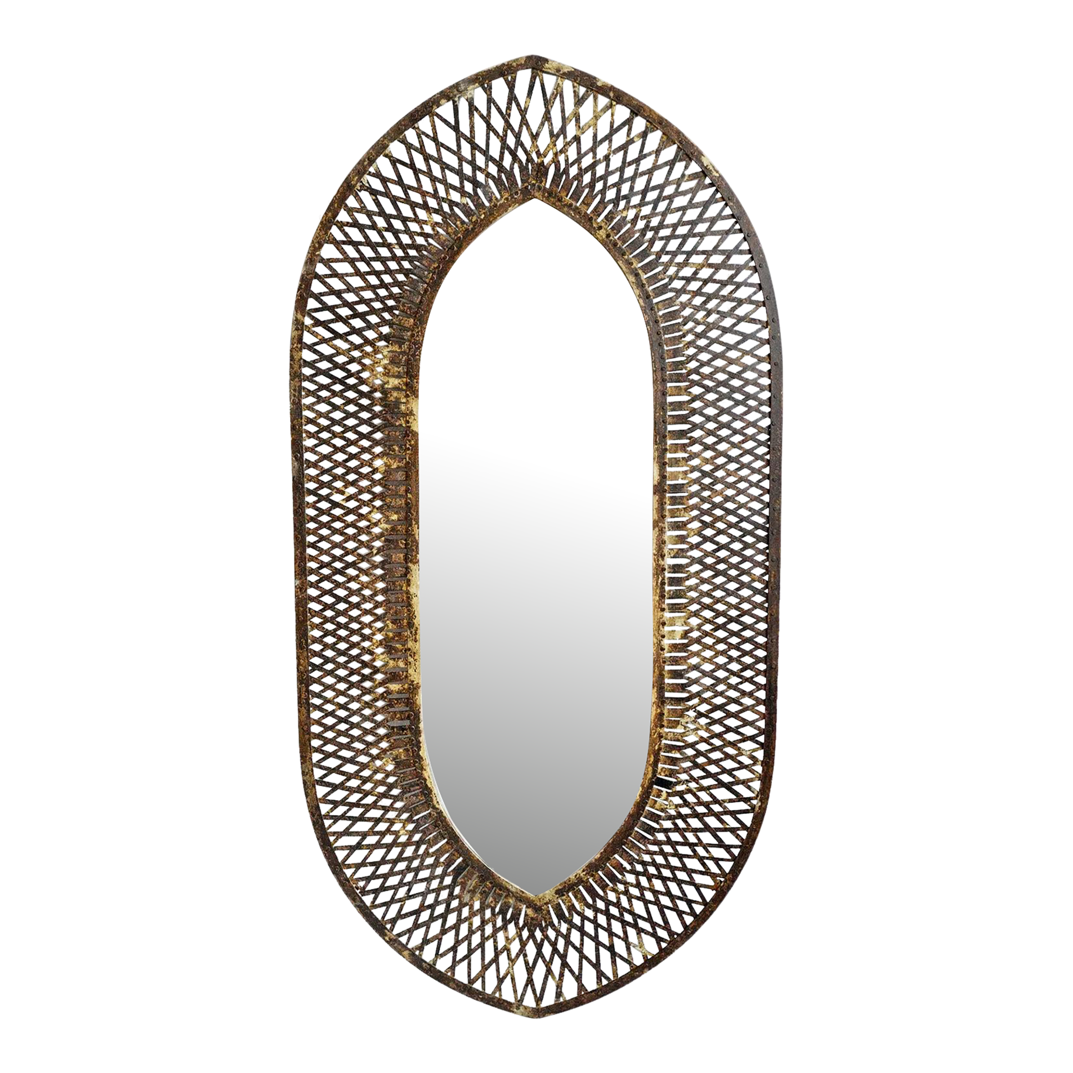 Vintage Industrial Iron Oval Basket Mirror