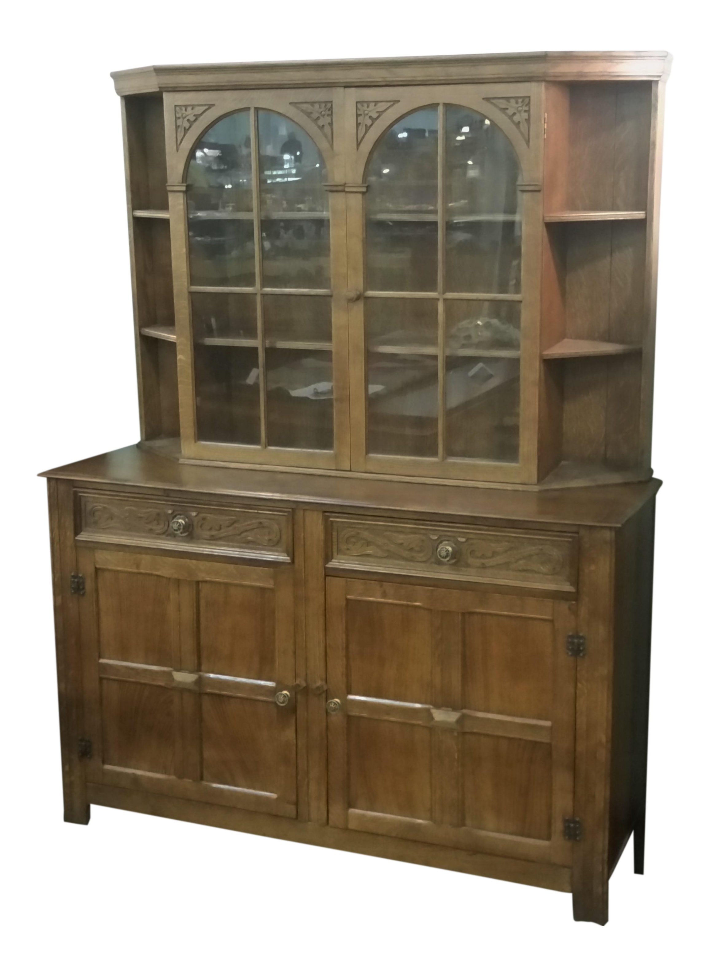 Vintage English Oak Buffet Display Cabinet Hutch Sideboard Chairish