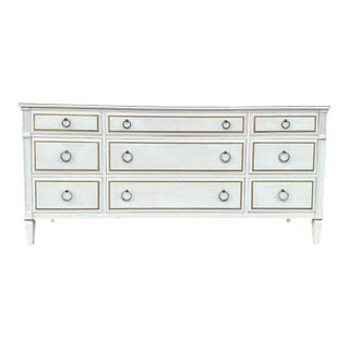 1970s Vintage Dresser With 9 Drawers by Davis Cabinet Company in Antique  White & Gold Wood With Drop Ring Hardware | Chairish