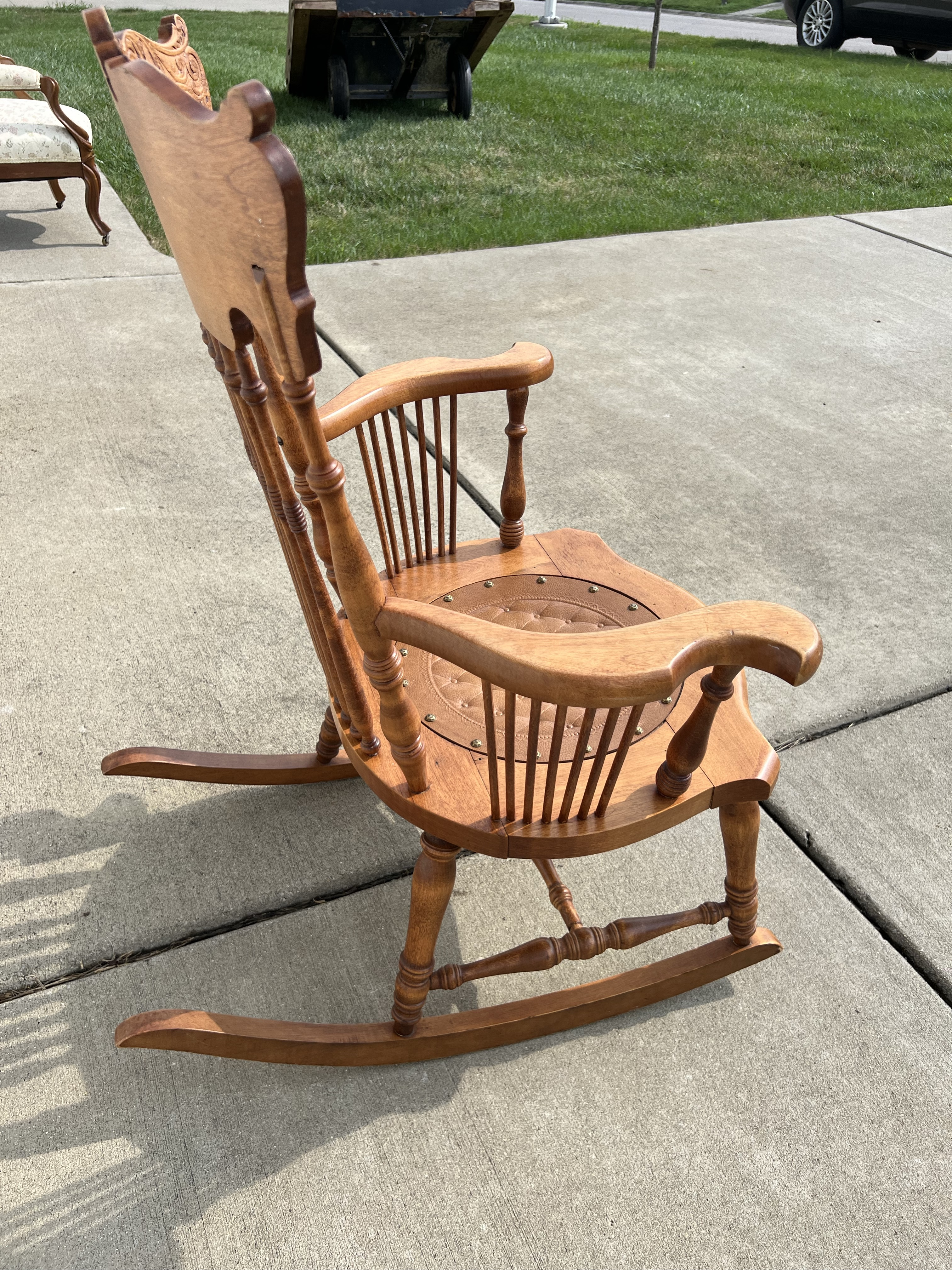 Antique Circa 1850 Solid Oak Pressed and Turned Spindle Back