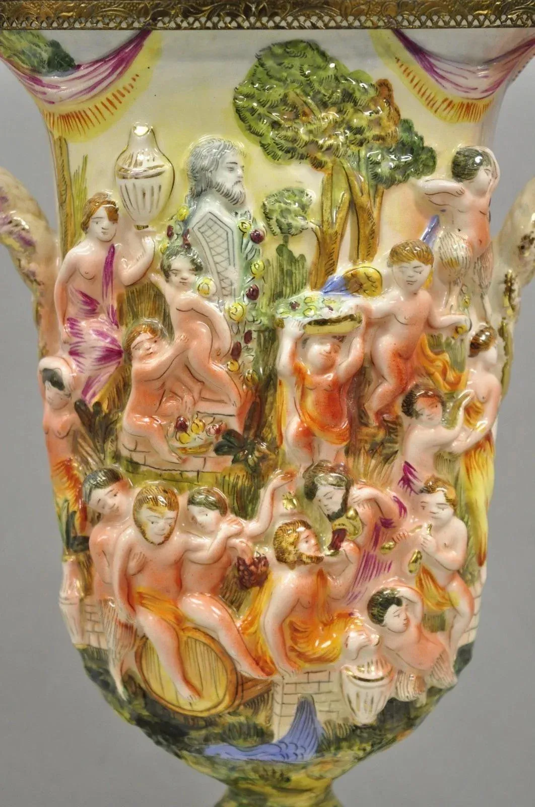 Vintage Italian Capodimonte Porcelain Figural Bacchanal Cherub