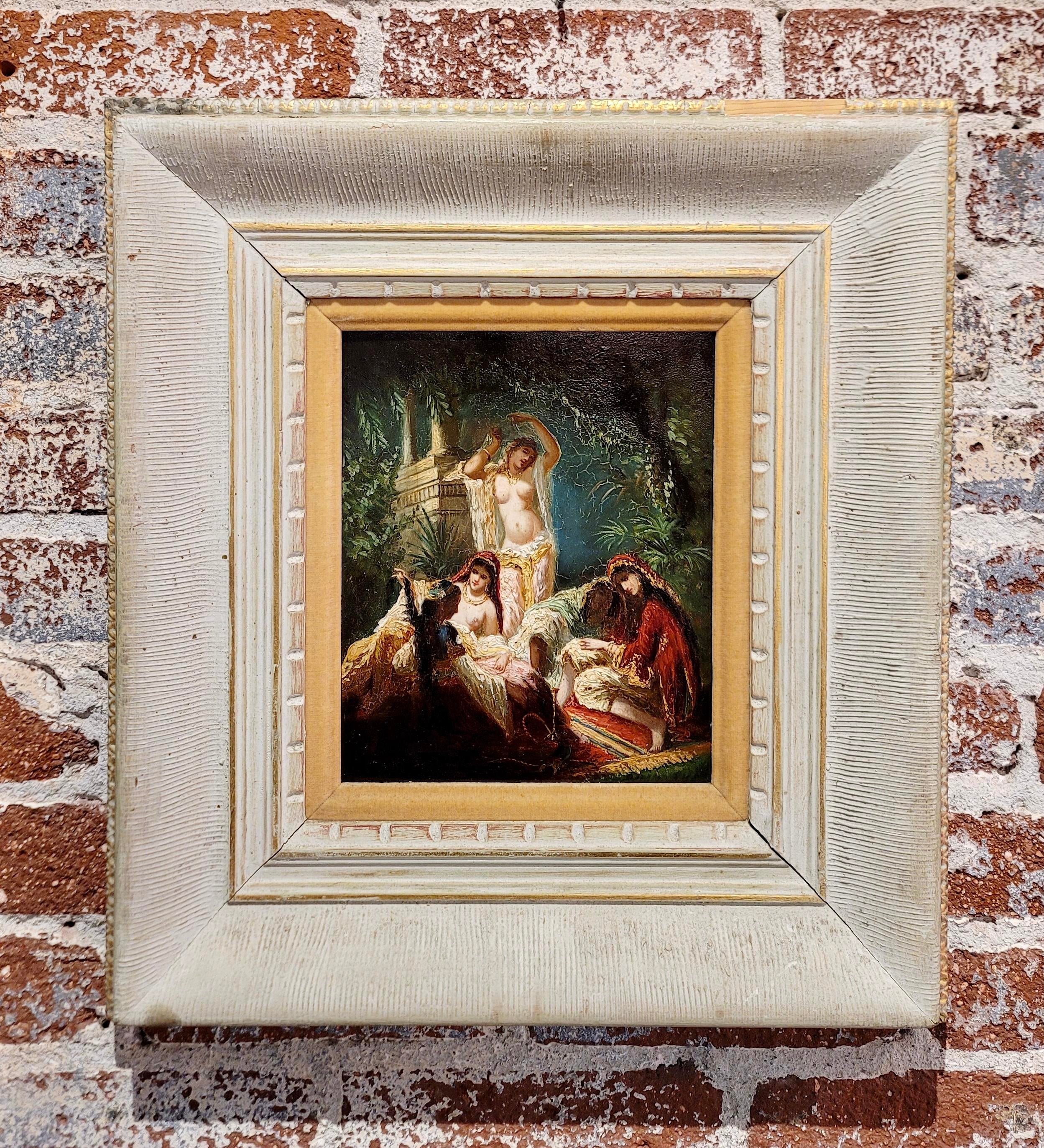 Harem Scene W/ Odalisks-19th Century French Orientalist-Oil