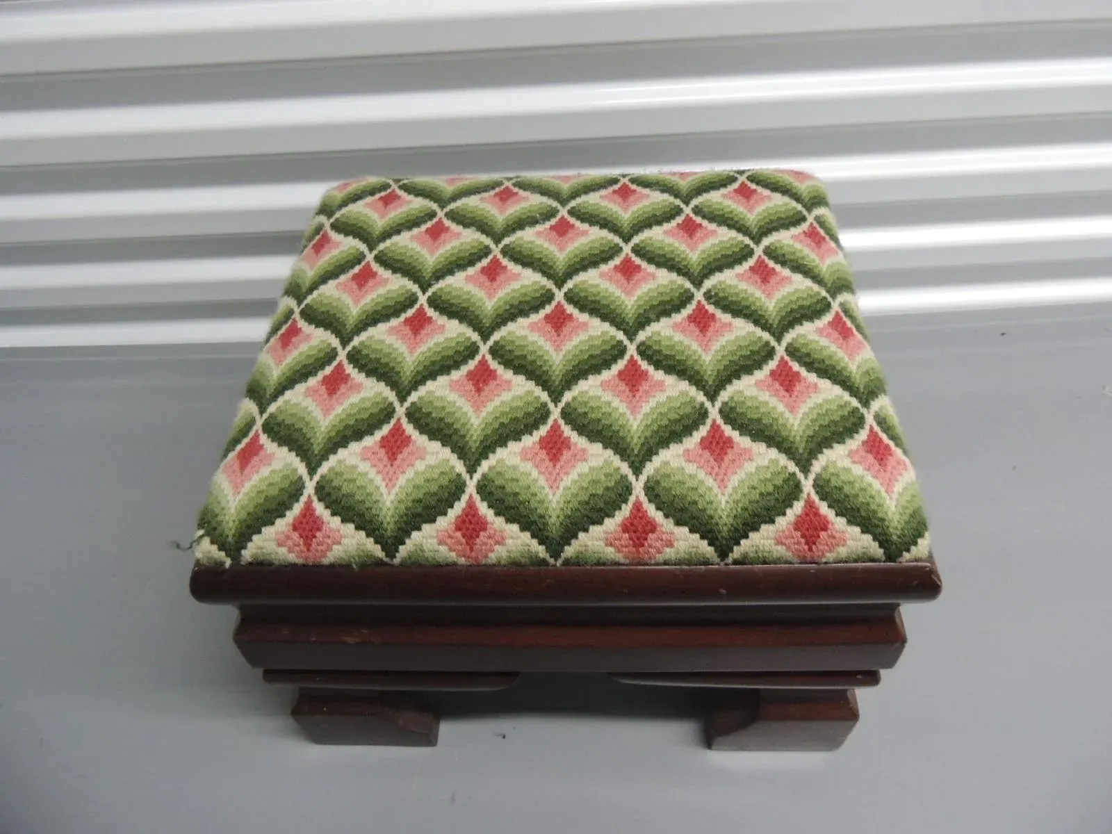 Antique American Empire Footstool/Ottoman Upholstered in a Bargello Tapestry