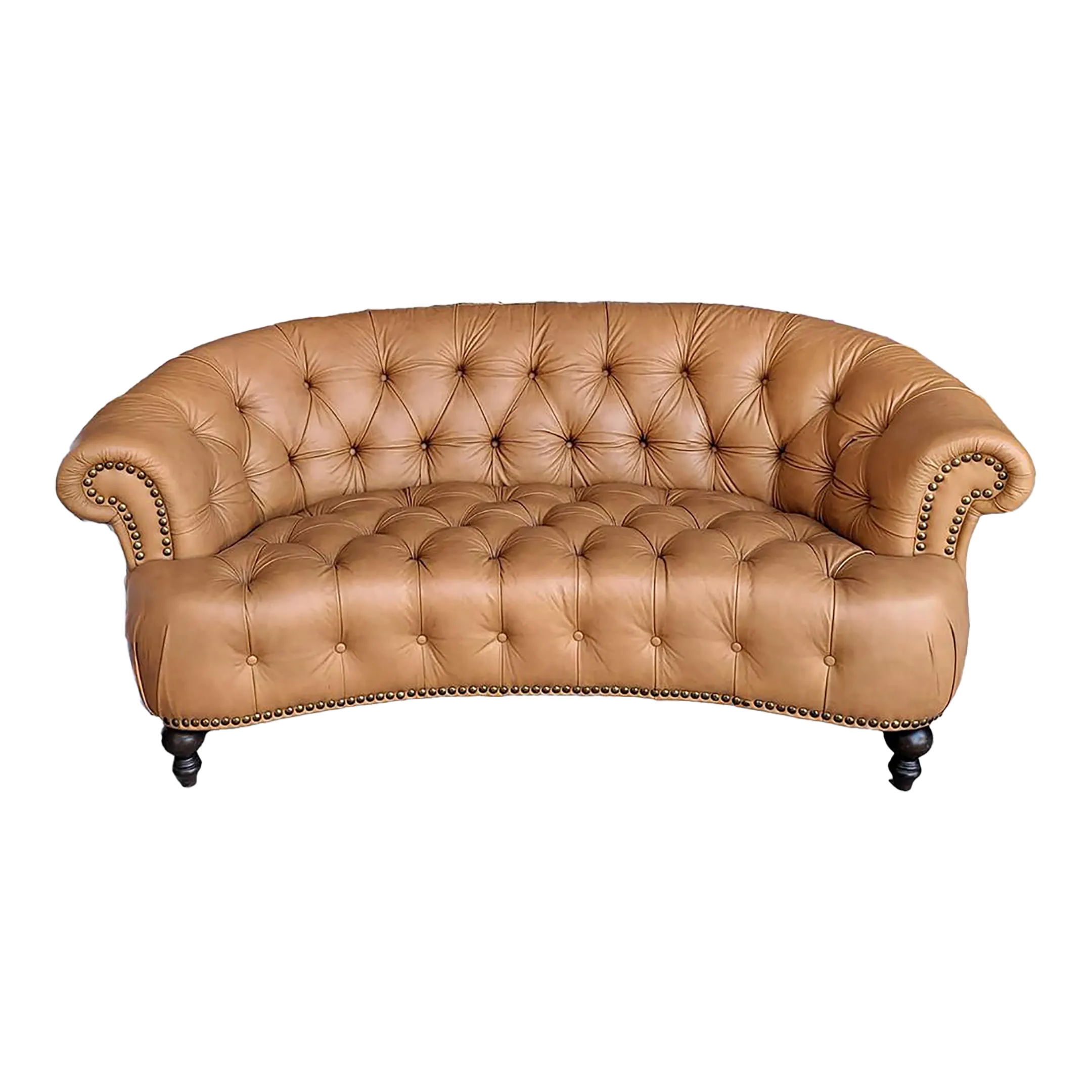 Natuzzi Italian Leather Chesterfield Sofa - Curved Nailhead Tufted
