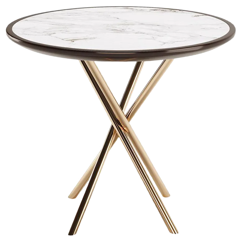 Round Side Table with Lacquered Marble Top & Copper Stainless Legs