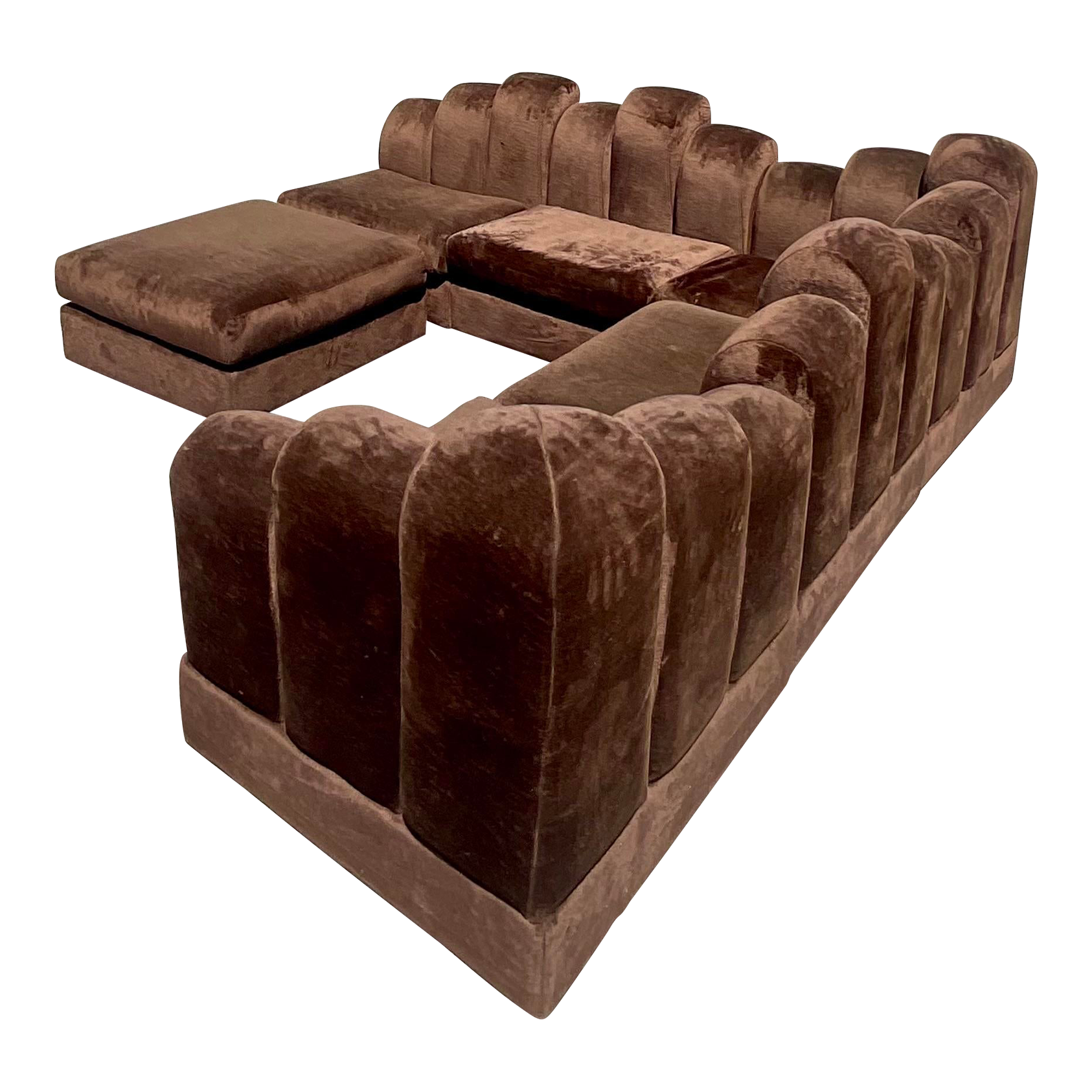 Vintage 70s Comfort Designs Skyscraper Velvet Sectional Sofa