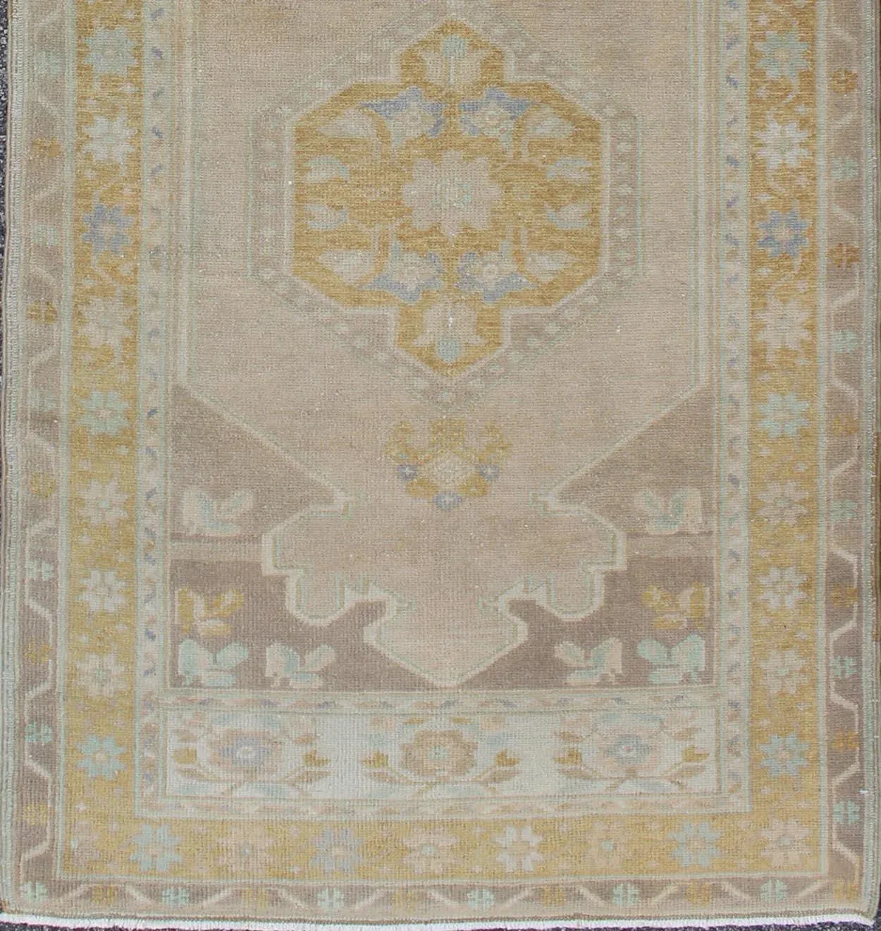 Vintage Turkish Oushak Runner With Floral Medallions
