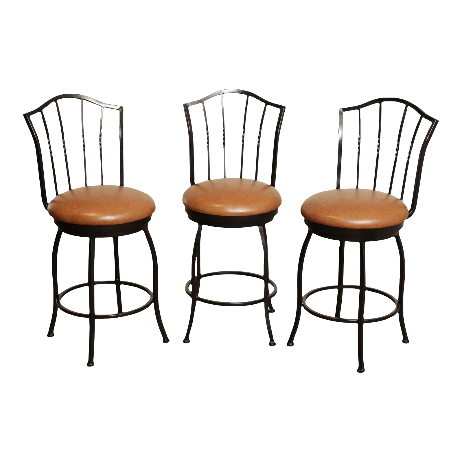 Early 21st Century Trendler Wrought Iron & Leather Swivel Bar Stools