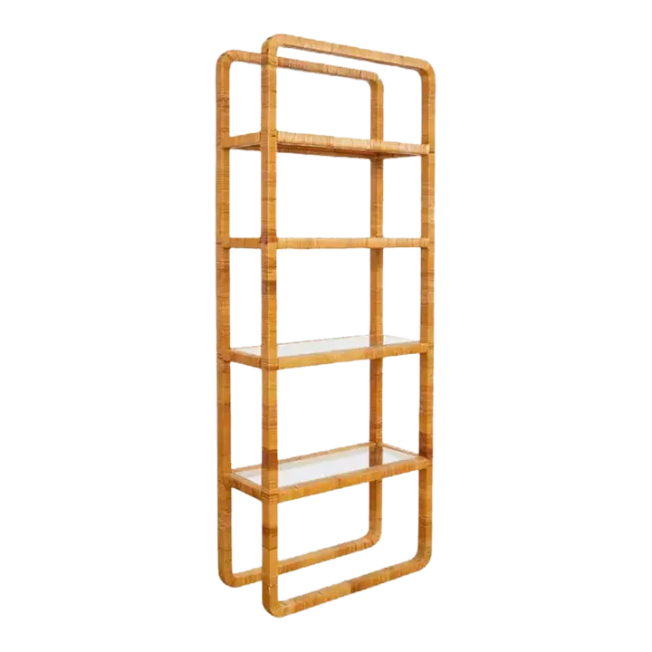 Midcentury Modern Rattan Wrapped Four Shelf Etagere Bookcase Chairish