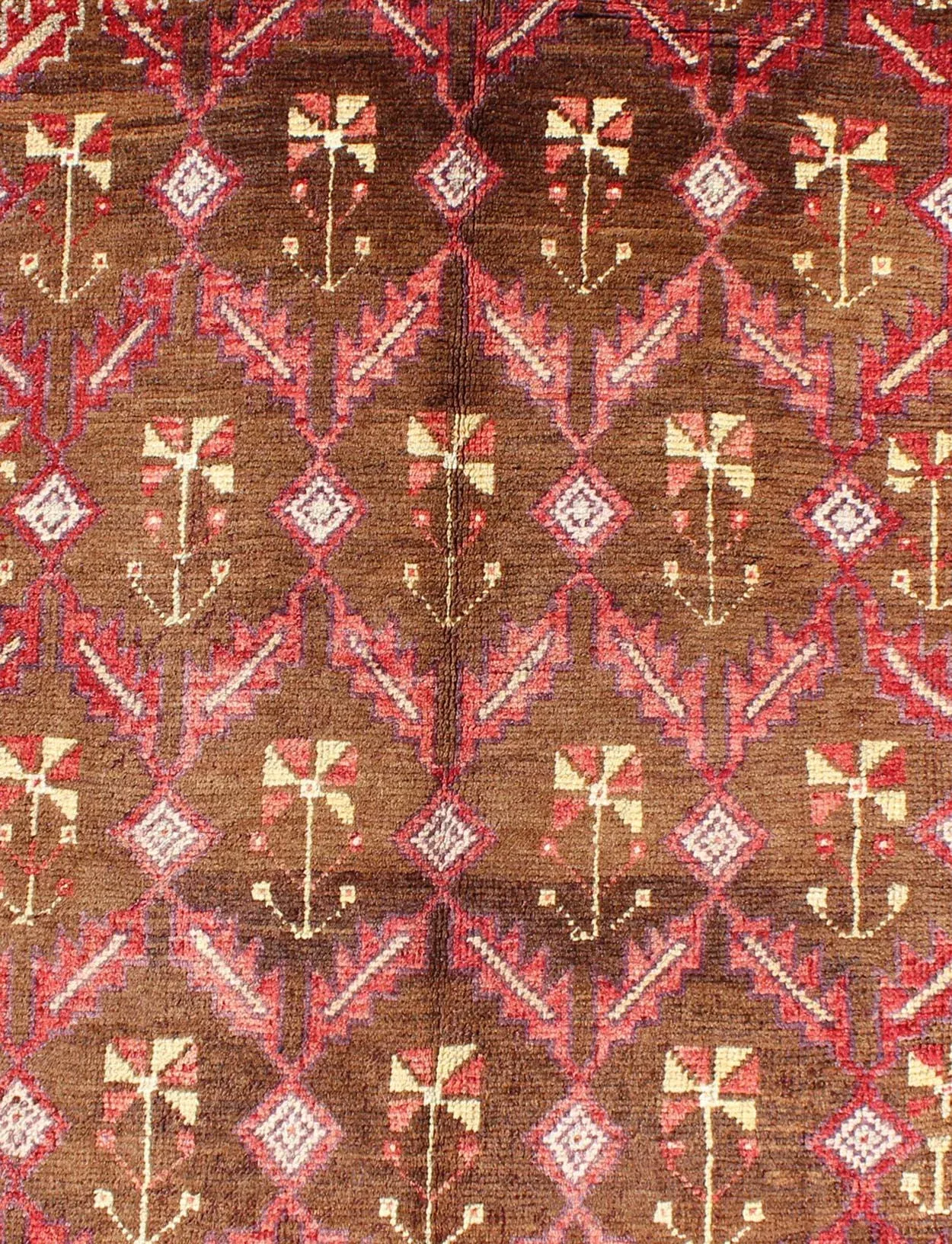 Vintage Turkish Oushak Gallery Runner With Deep Chestnut and Soft Red 4\'5 X 9\'9