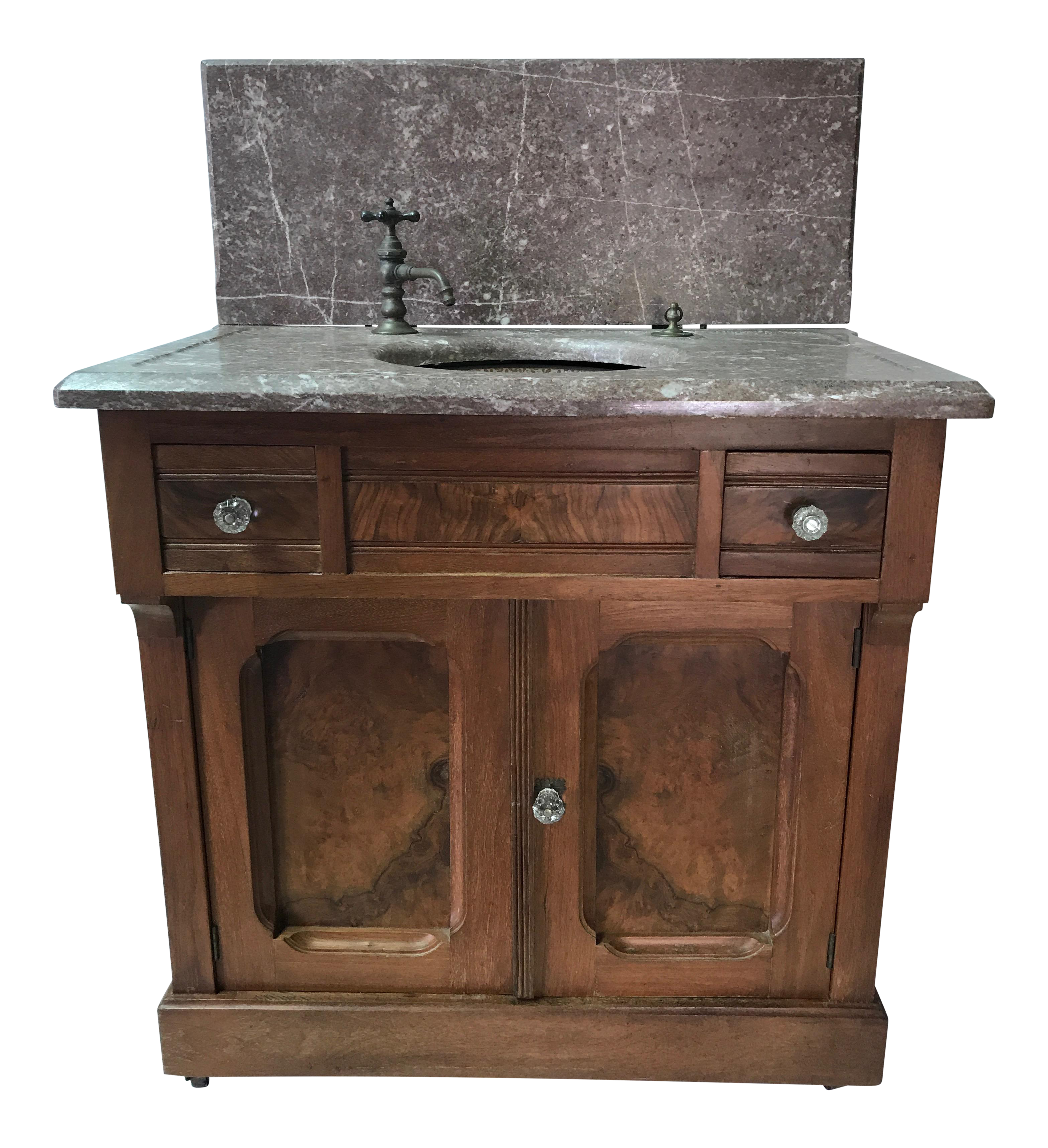 Walnut Bath Vanity With Painted Sink Chairish