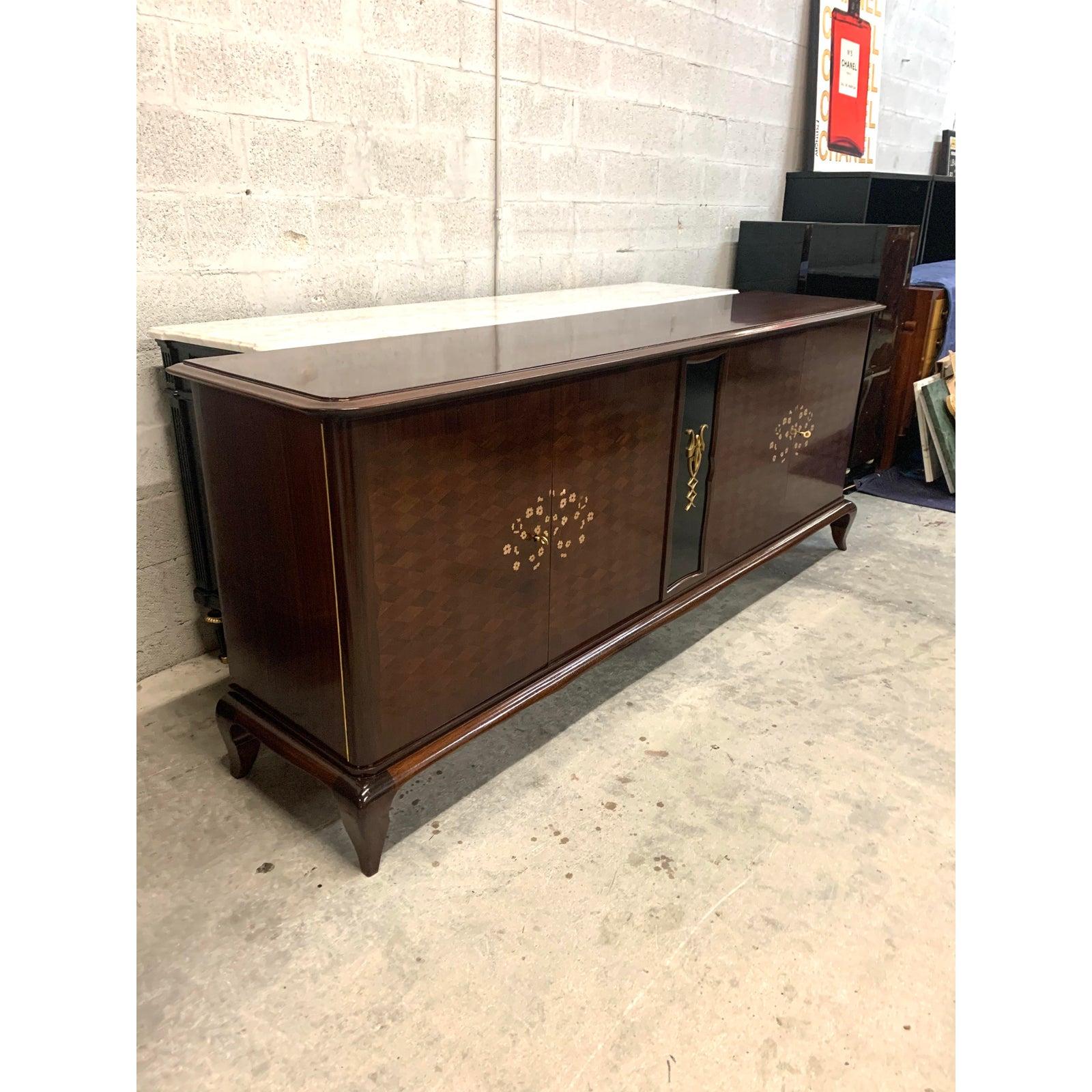 1940s French Art Deco Macassar Ebony Mother of Pearl Jules Leleu Style  Sideboard or Buffet | Chairish