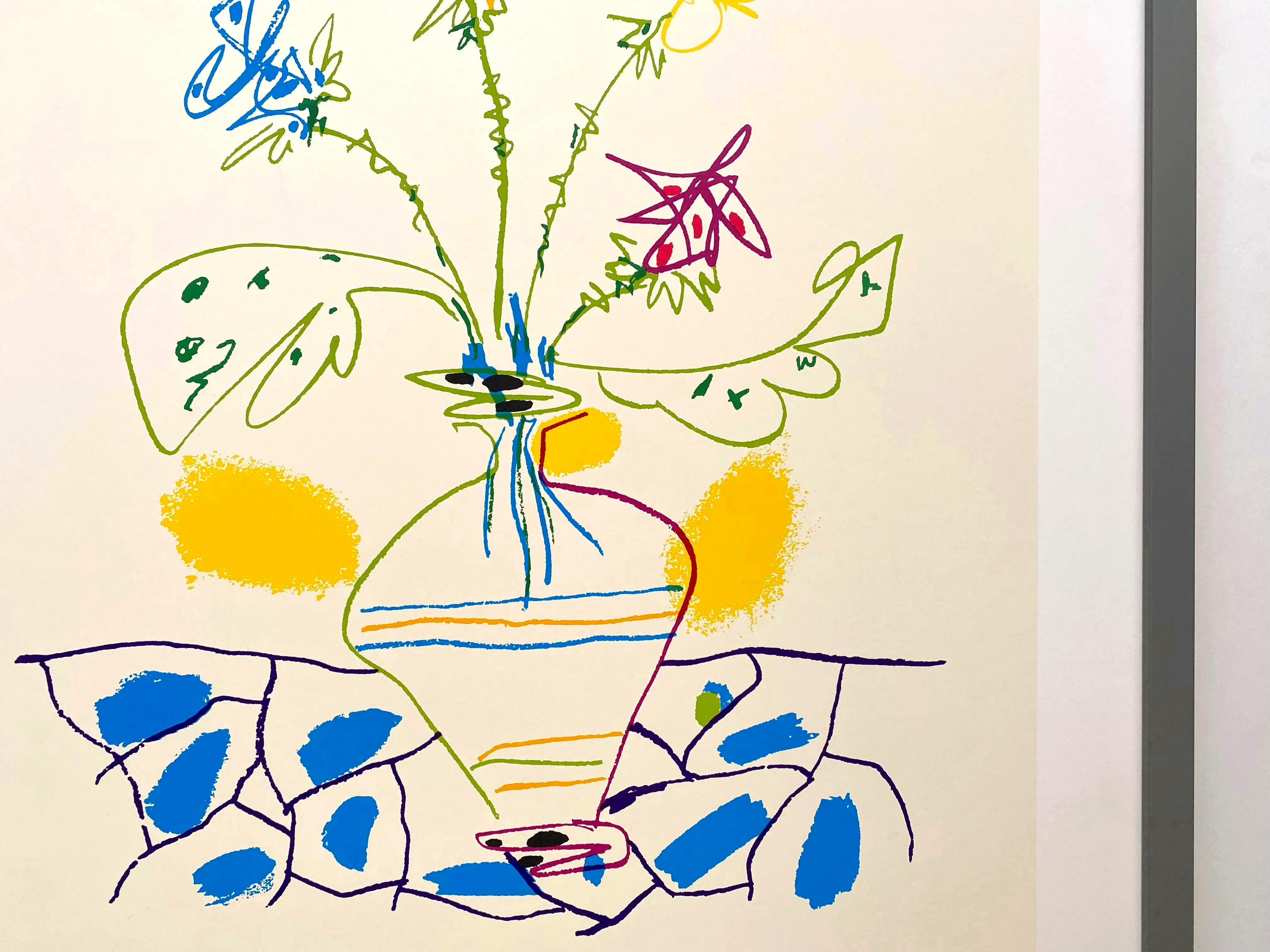 Pablo Picasso、Verre et vase de fleurs Pablo Picasso Vintage 1990 Mid Century Modern Silkscreen