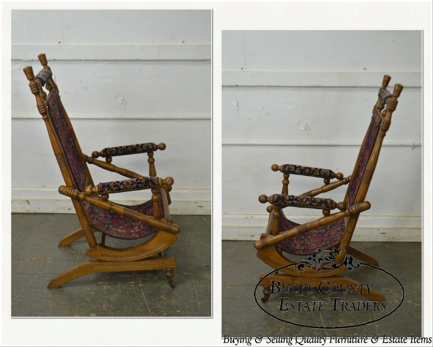 Antique 19th Century Victorian Rug Upholstered Platform Rocker