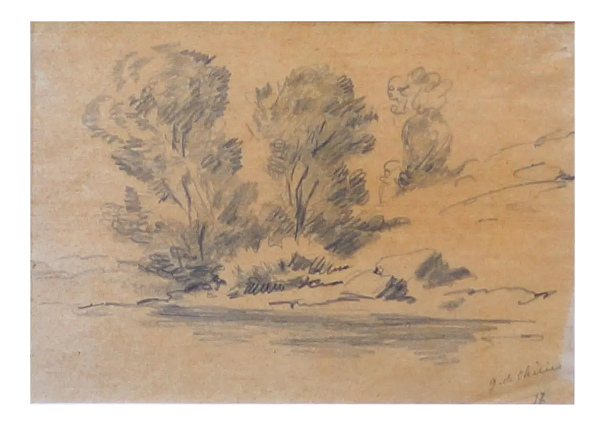 Landscape- Original Pencil Drawing by Giorgio De Chirico - 1977 1977