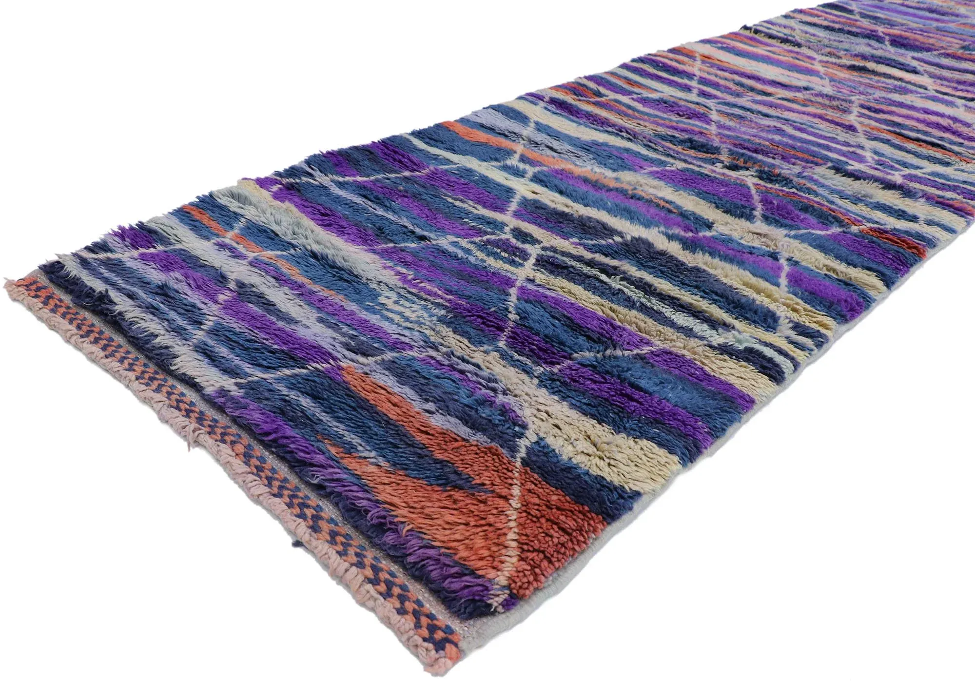 Berber Moroccan Runner Rug Inspired by Sol LeWitt - 02\'07 X 13\'05
