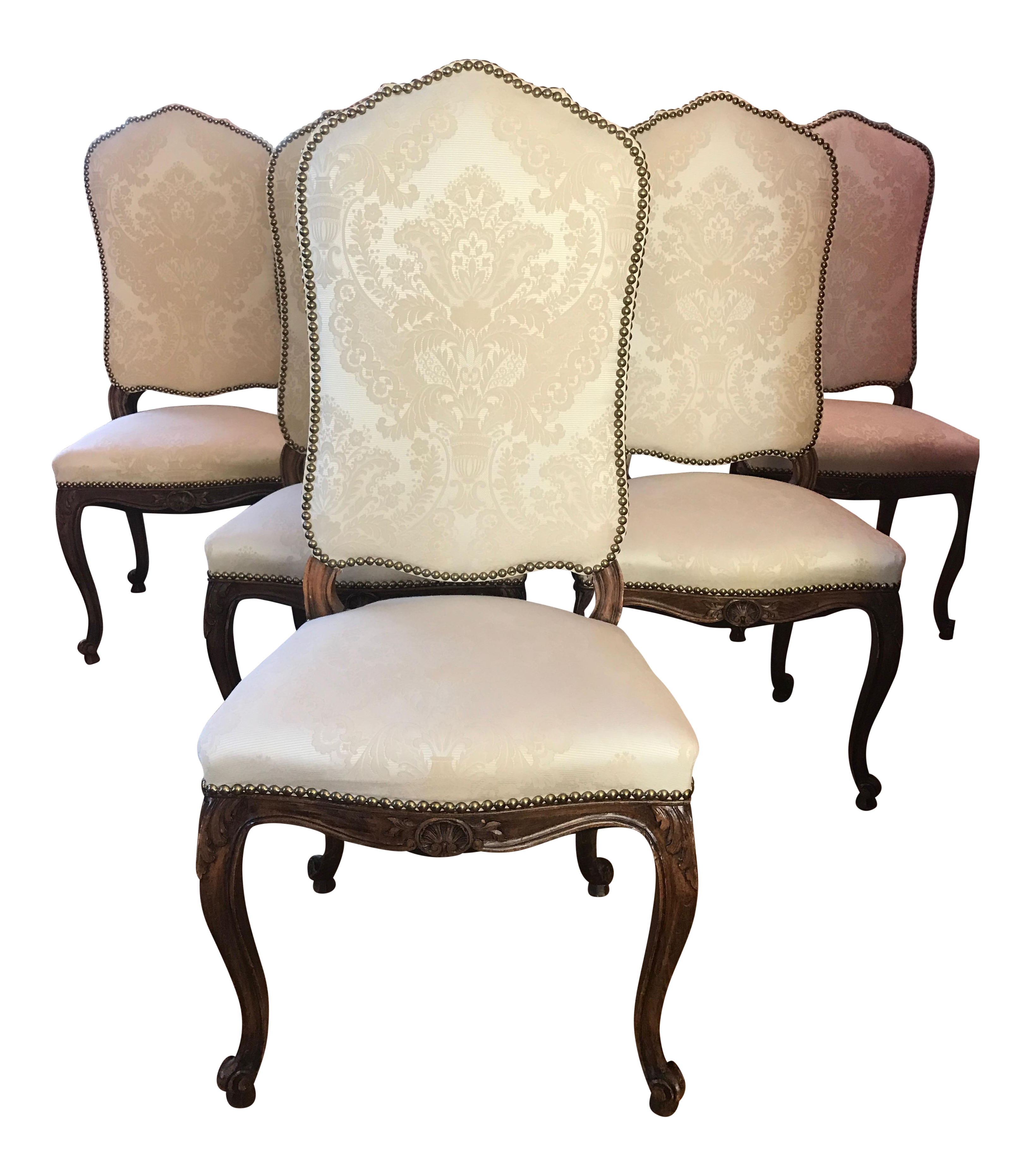 French Traditional Damask Upholstered Dining Chairs Set of 6 Chairish