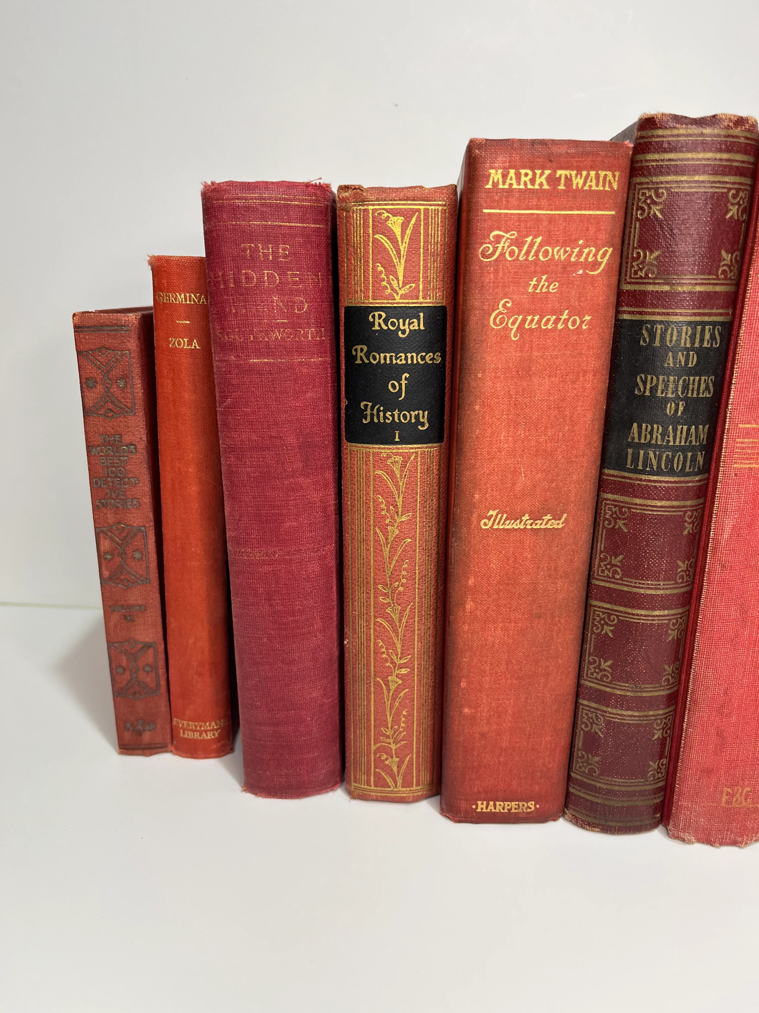 Red Gilded Spines Vintage Book Set- 12 Pieces | Chairish