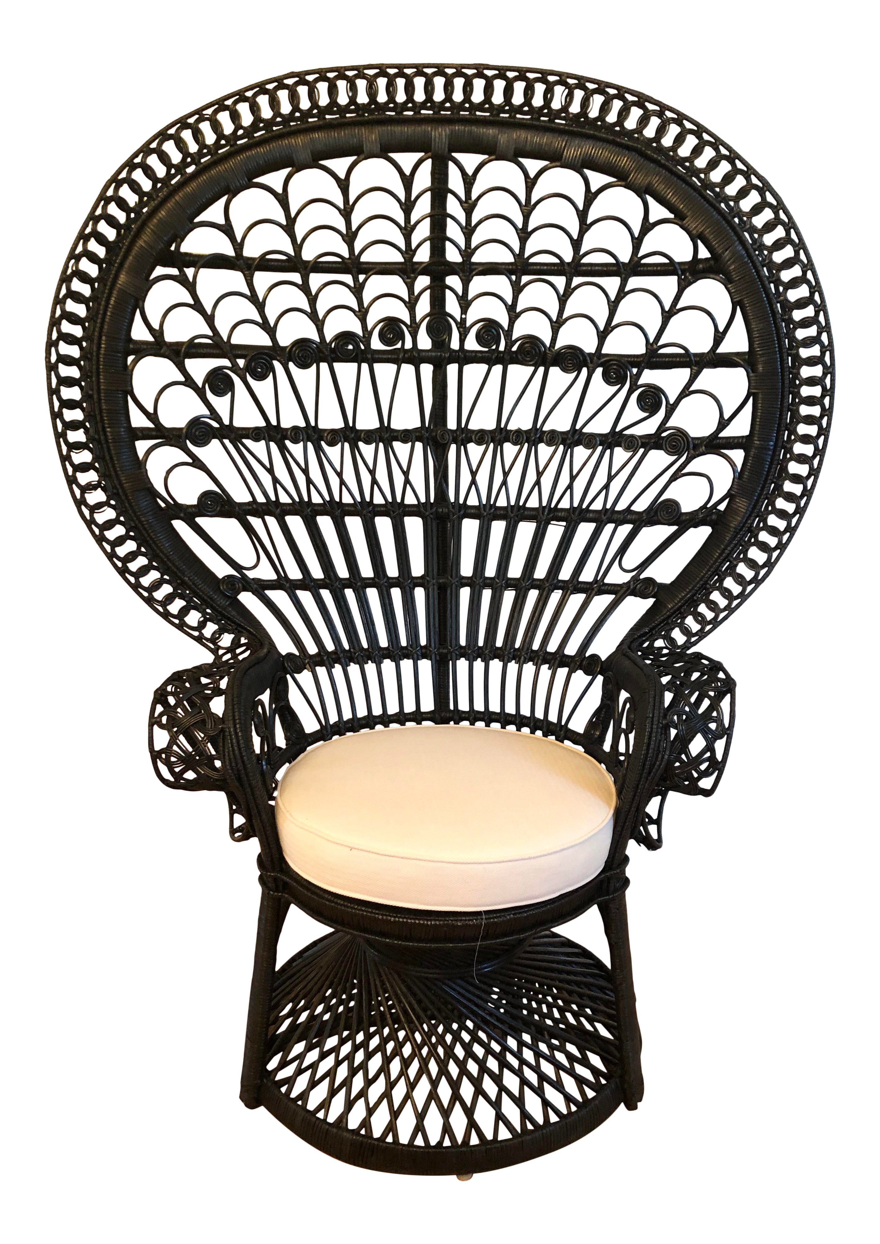 black wicker outdoor furniture on Grand Black Rattan Wicker Peacock Chair Chairish