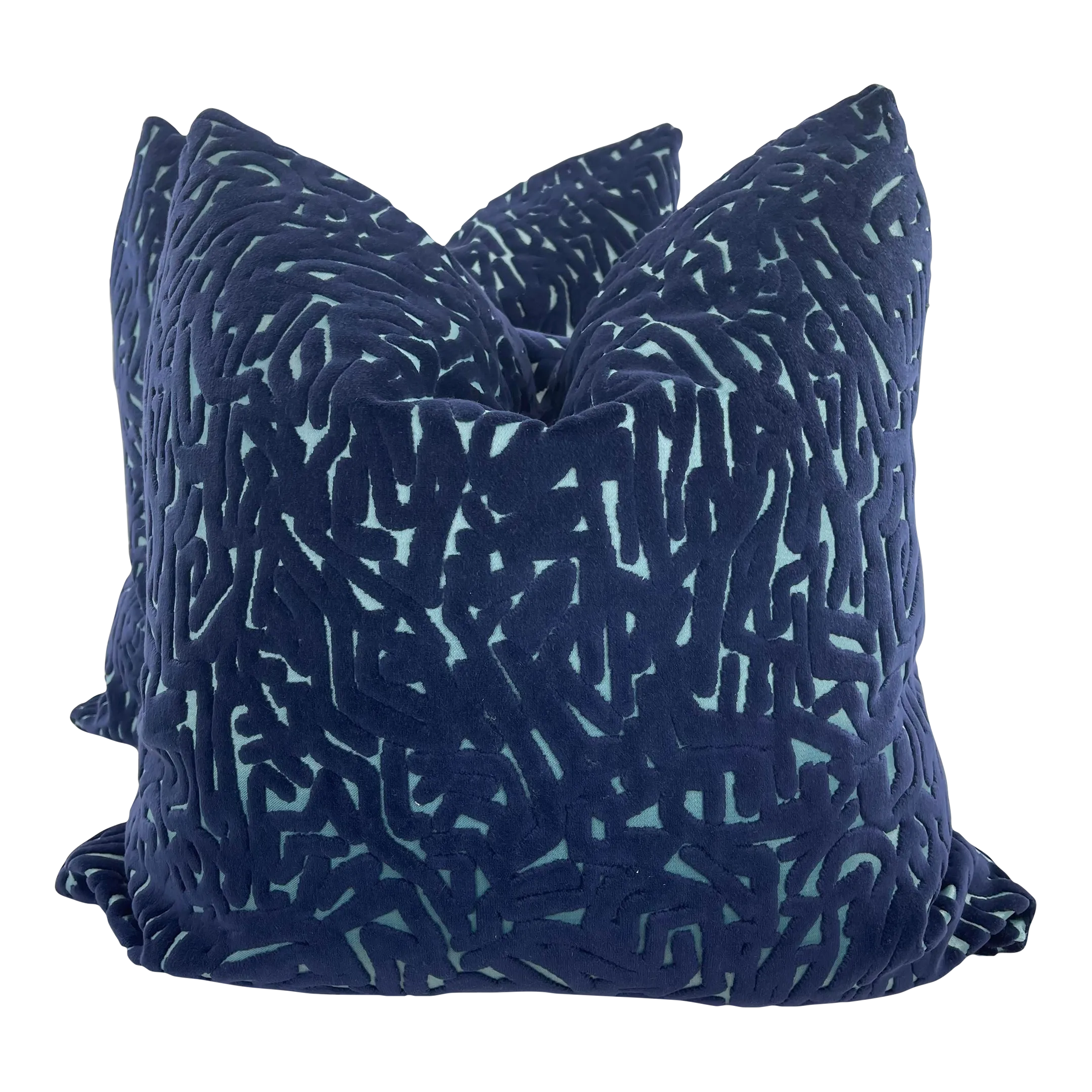 Abstract Cut Velvet in Navy on Aqua 22