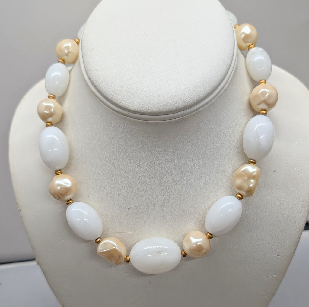 Vintage 1980s Signed Givenchy Goldtone White Beaded Faux-Pearl 