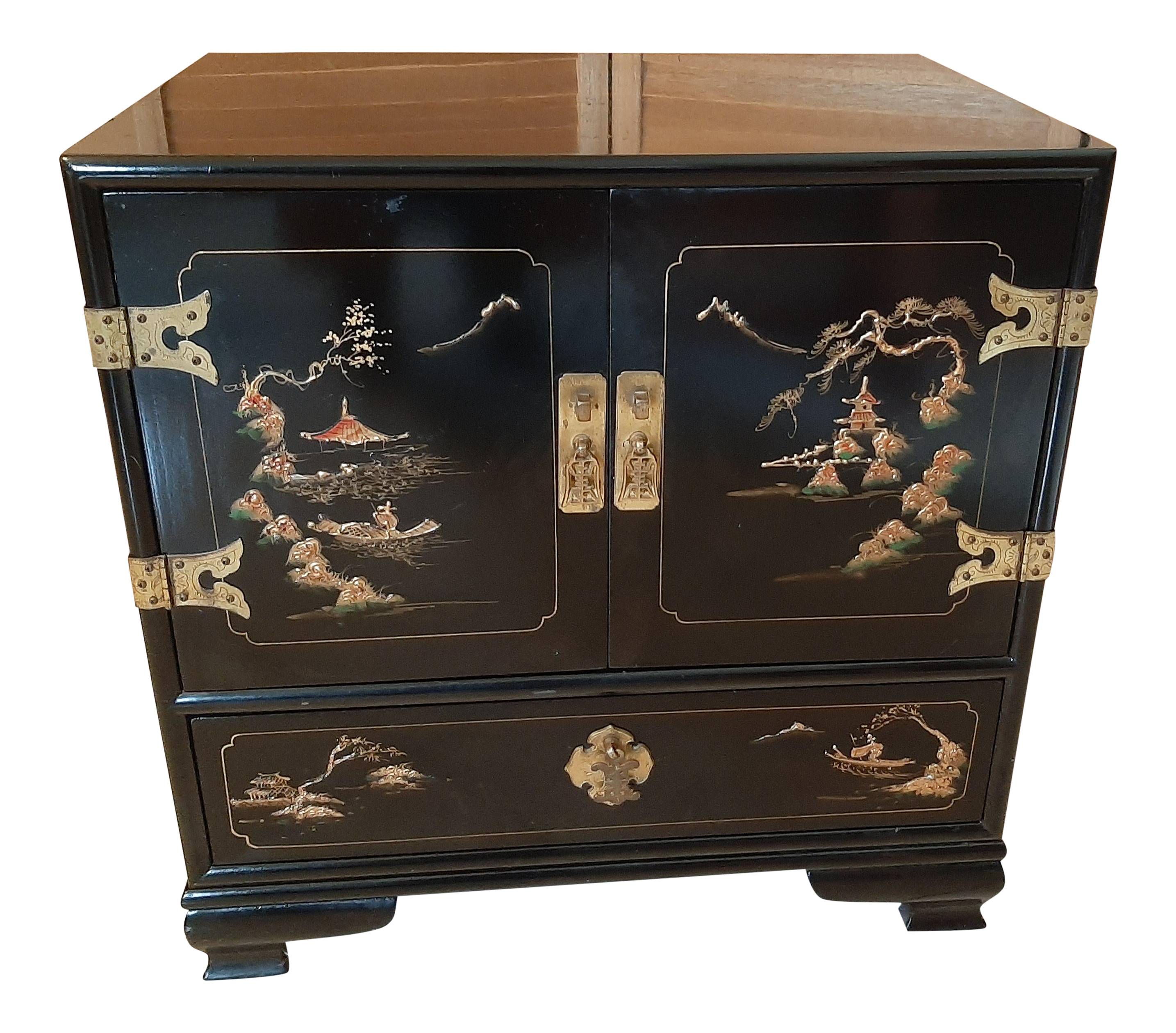 Vintage Black Laquer Asian Nightstand Chairish