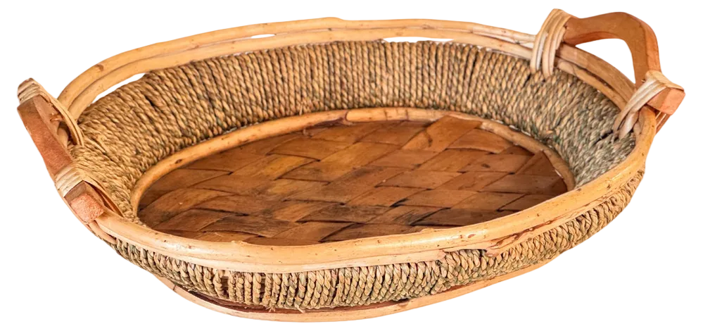 Italian Basket Bowl Centerpiece in Rattan and Rope, 1970s
