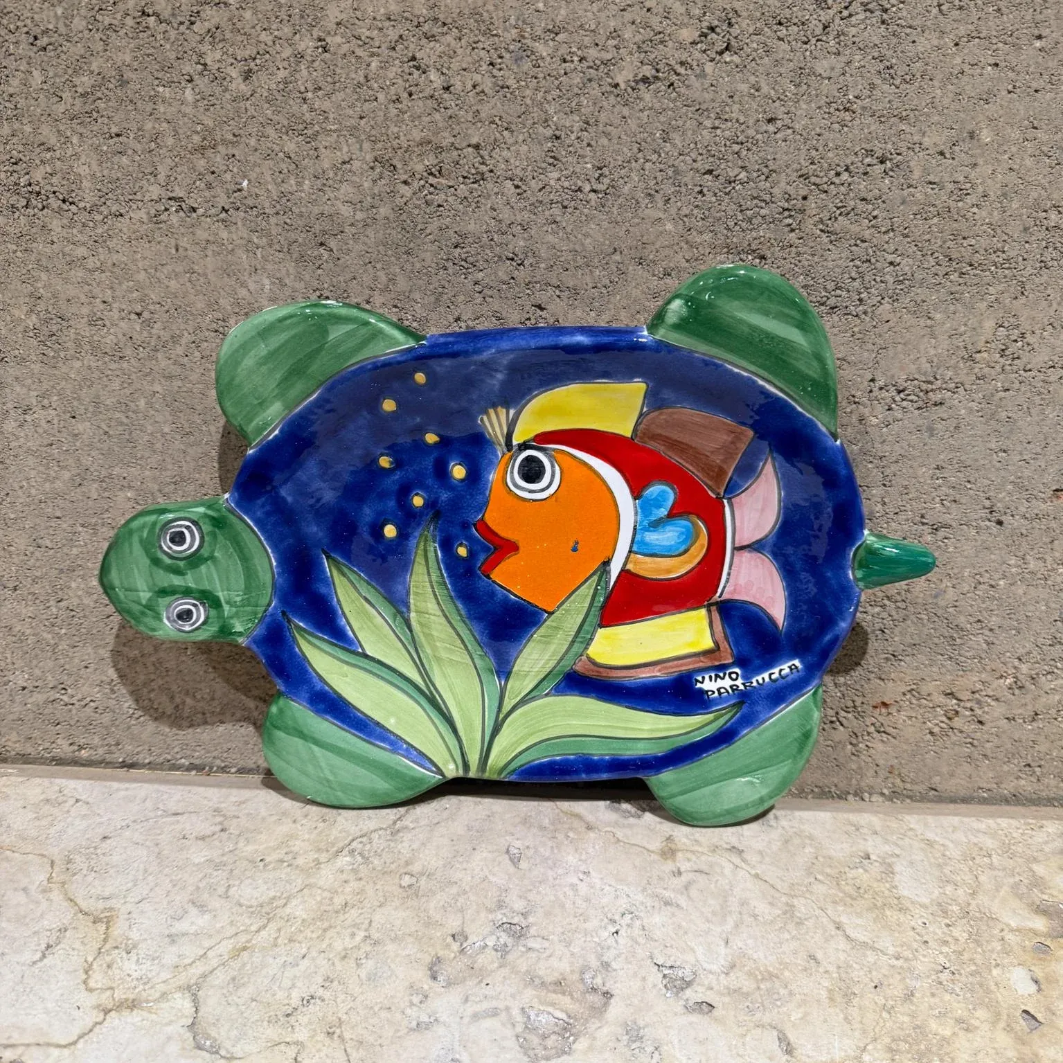 1970s Nino Parrucca Italian Pottery Hand Painted Plate Sicily